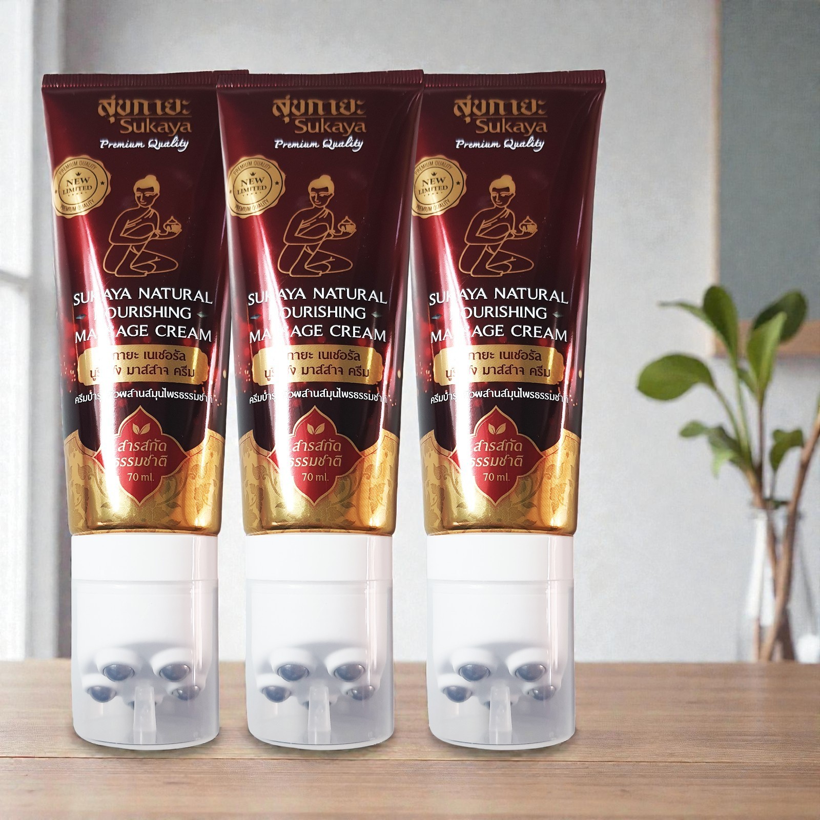 3X Sukaya Thai Herbal Massage Cream Hot Formula 210ml Total Roller Head Soothing