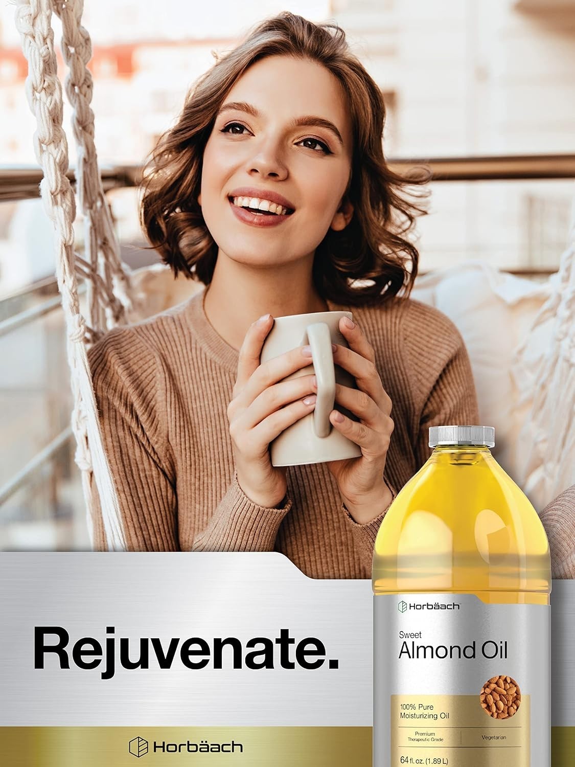 Moisturizing Sweet Almond Oil, 64 Oz Bottle for Dryness Relief and Anti-Aging