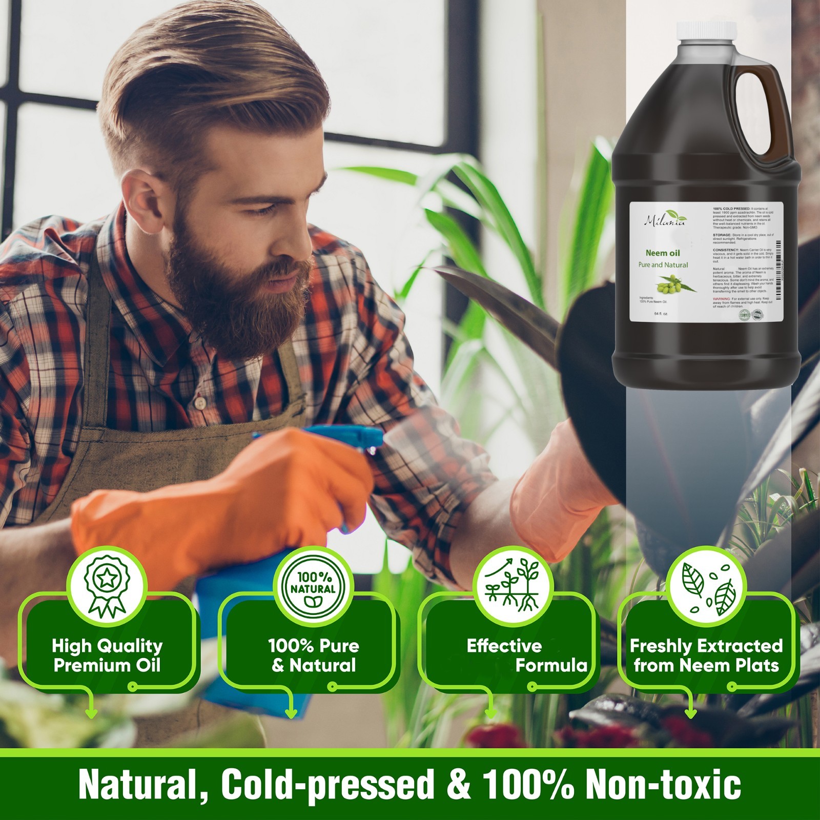 Neem Oil Premium Organic – Virgin, Cold Pressed, Unrefined 100% Pure