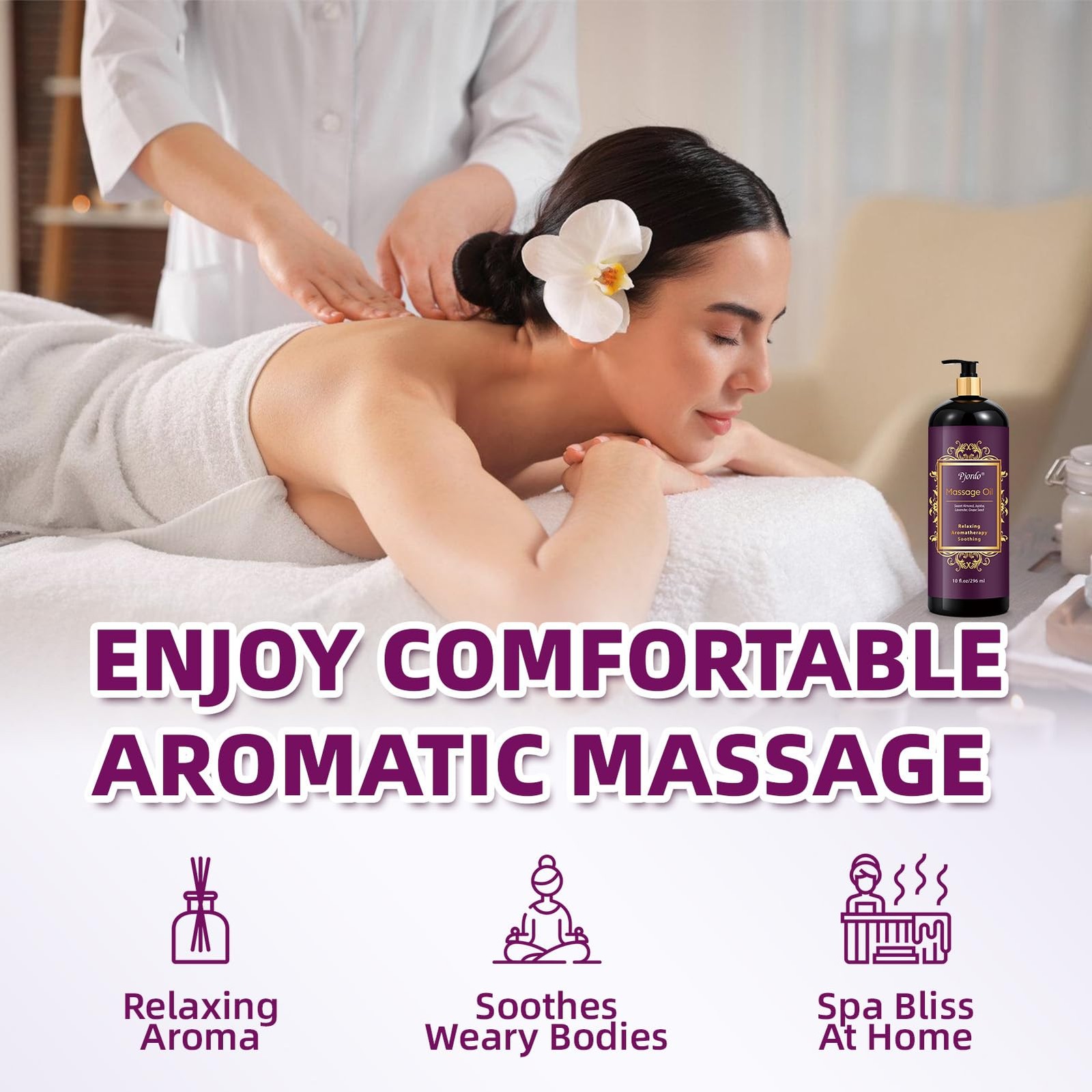 Pjordo Aromatherapy Lavender Massage Oil, 10 fl 10 Fl Oz (Pack of 1), Purple