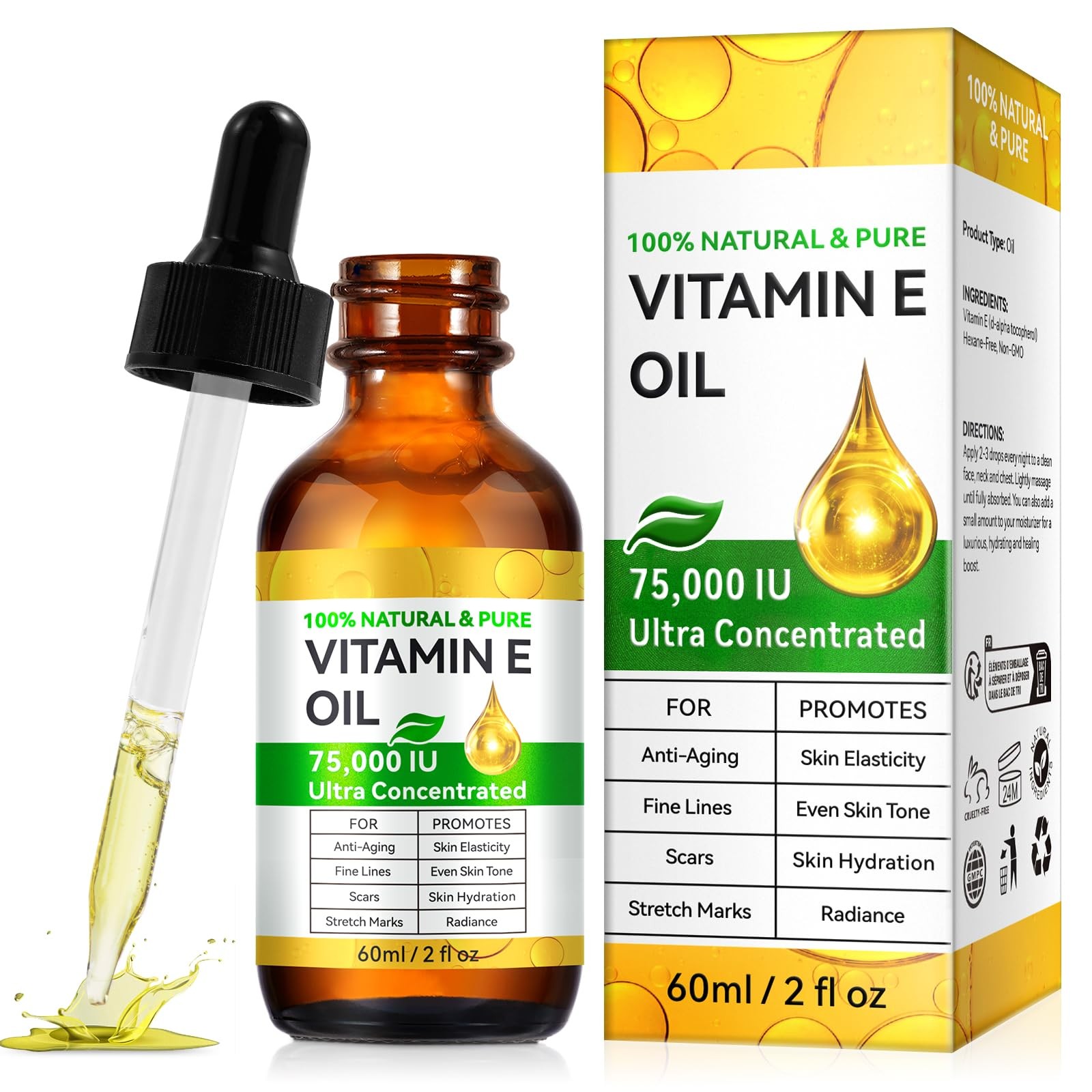 Vitamin E Oil, Ultra Concentrated Vitamin E Oil for Skin, Face, Hair, and Sca…