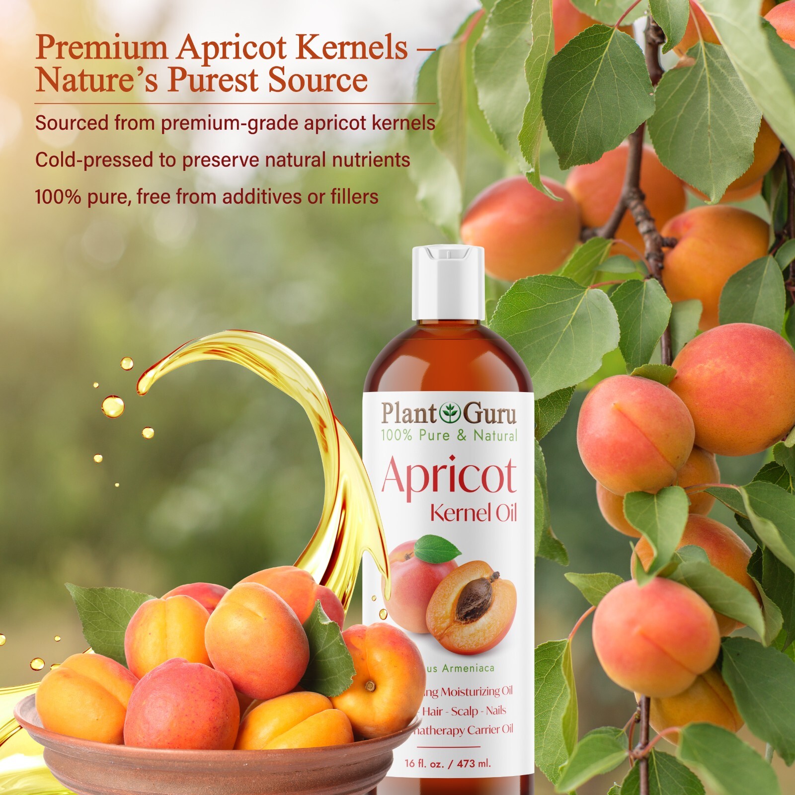 Apricot Kernel Oil 4 oz. 100% Pure Natural Seed Carrier For Skin, Hair, Face