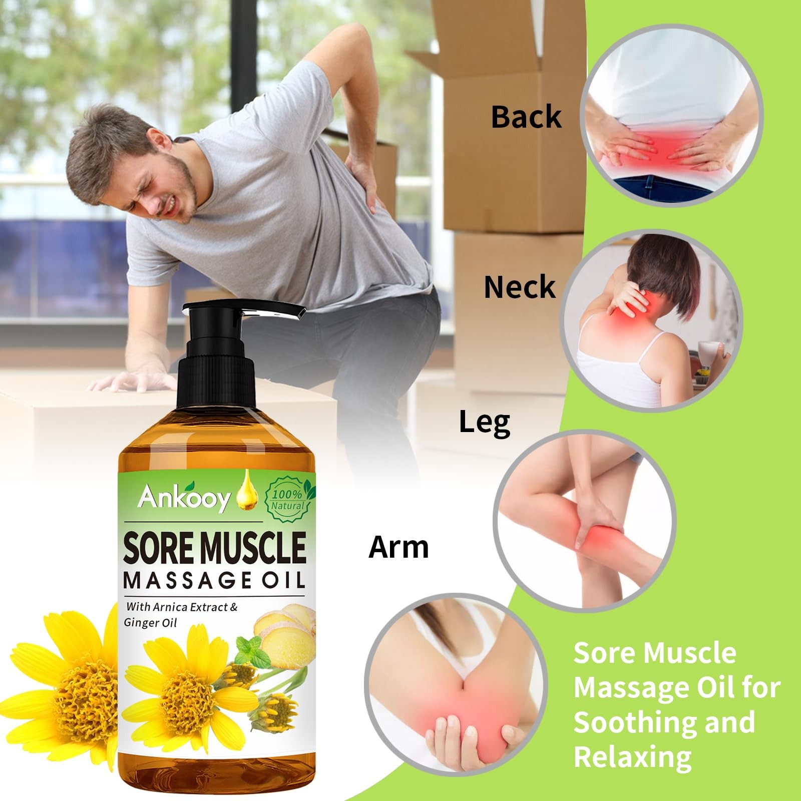 3 Pack Massage Oil for Massage Therapy,Sore Muscle Arnica Oil for Men Women
