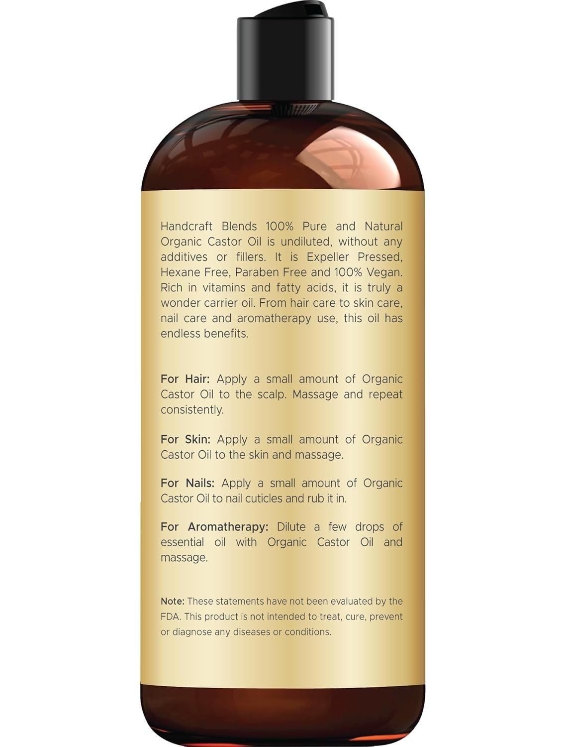 Premium Organic Castor Oil 100% Pure and Hexane-Free Cold-Pressed Beauty 16 fl.