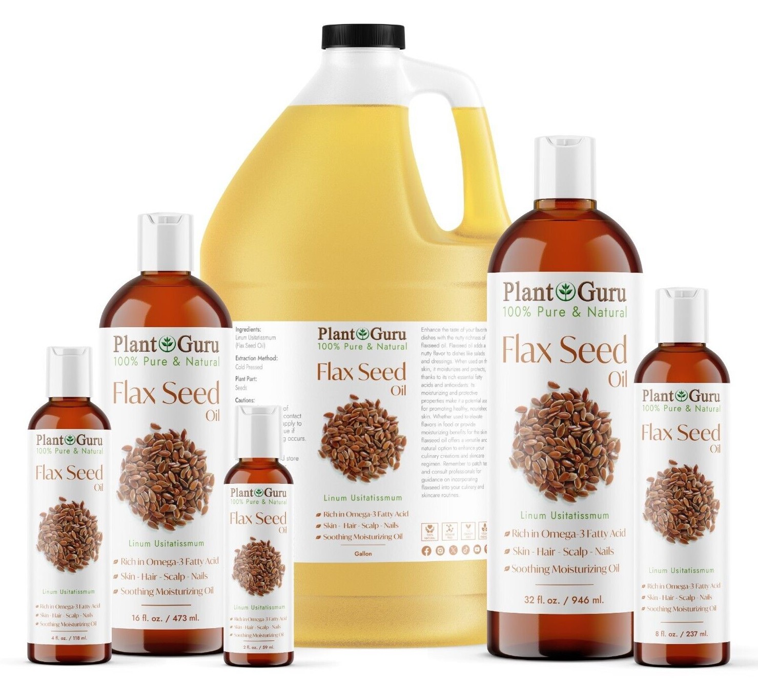 Flaxseed Oil Cold Pressed Unrefined 100% Pure Flax Seed Linseed Liquid Bulk