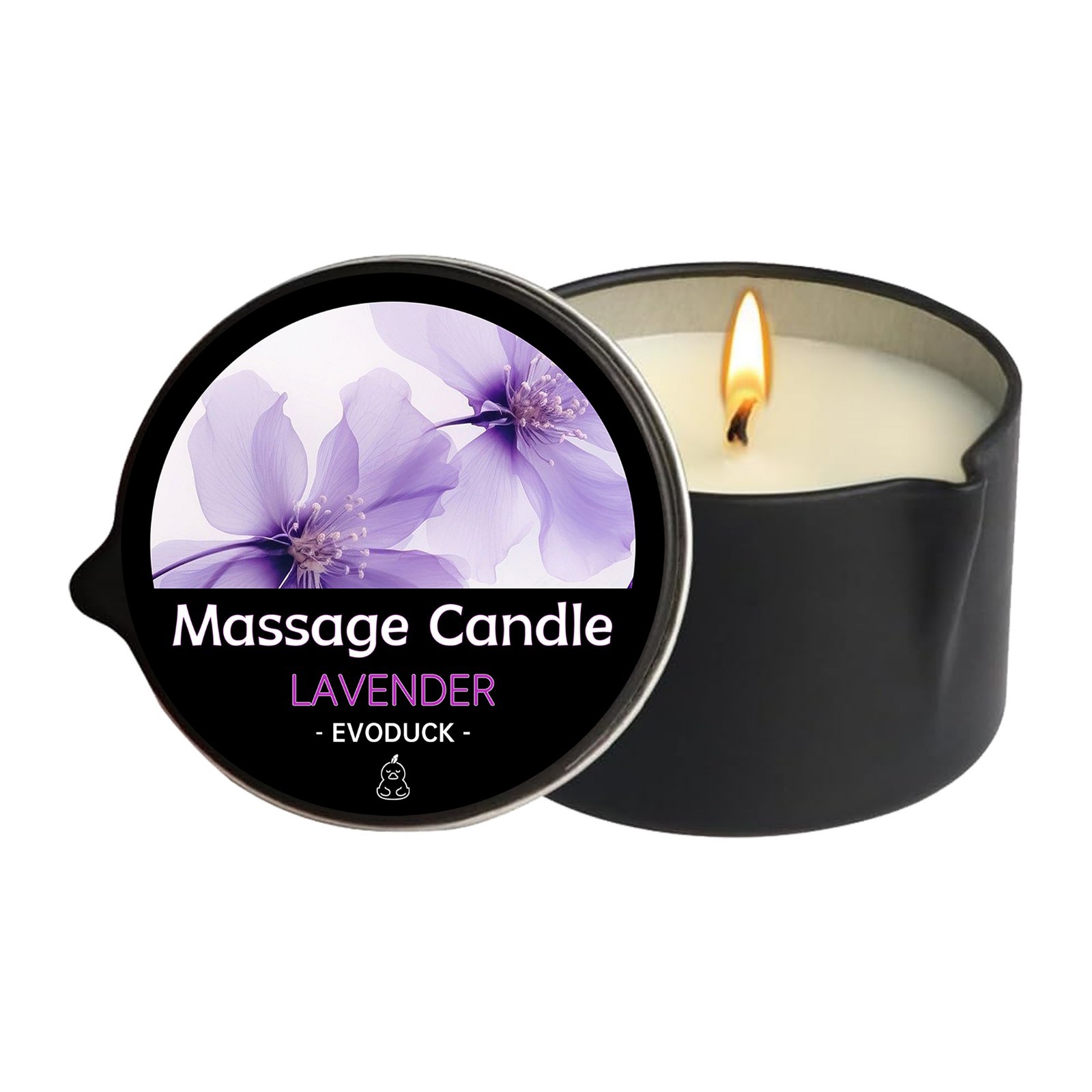EVODUCK Massage Oil Candle 2oz Lavender Soy Wax Lotion Body Oil Couples Spa Gift
