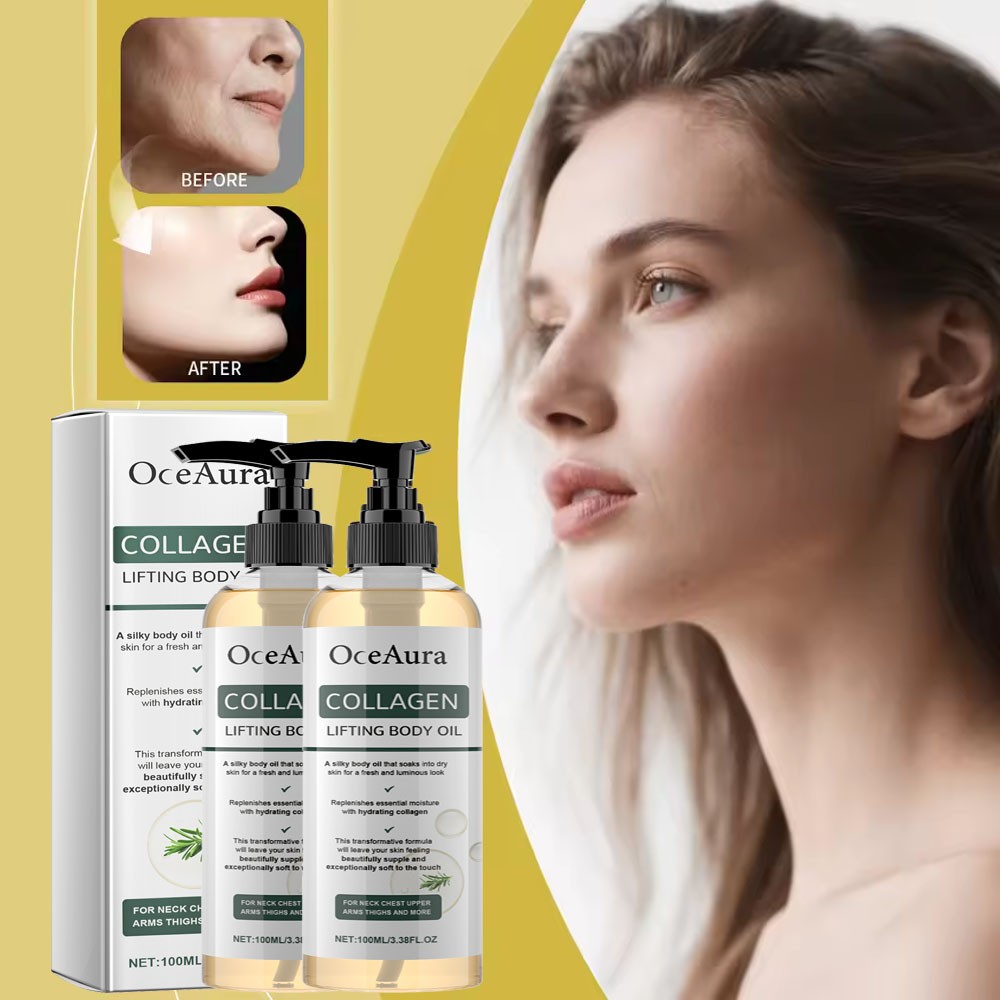 2 Bottles 100ml Collagen 100ML Body Oil Firming, Glow Essence Lifting Body Oil