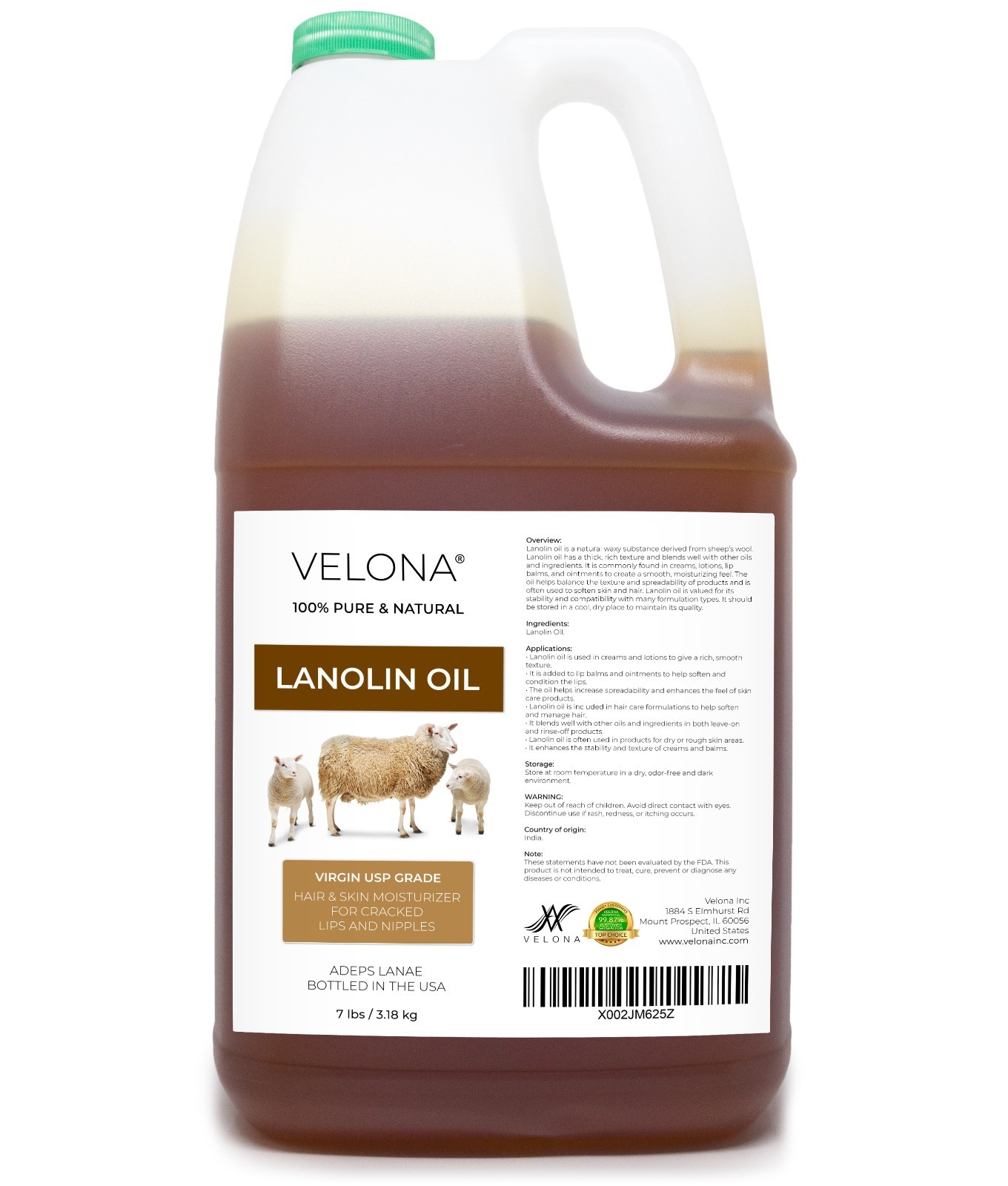 Lanolin Oil USP Grade By Velona 2oz-7lb Refined Cold pressed Skin, Hair, Body
