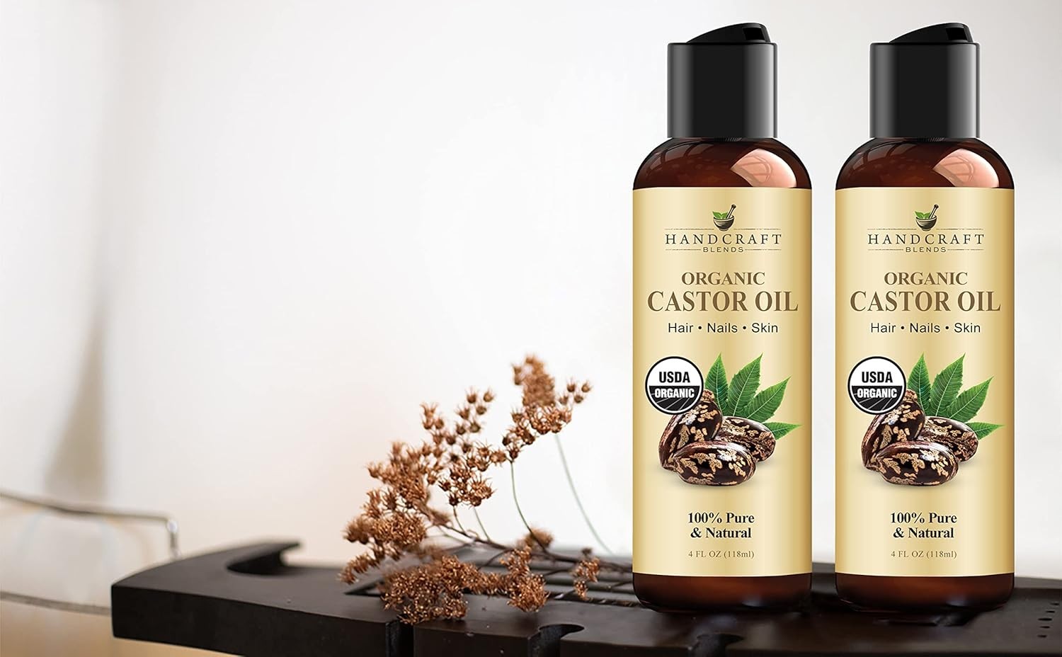 Premium Organic Castor Oil 100% Pure and Hexane-Free Cold-Pressed Beauty 4 Fl Oz