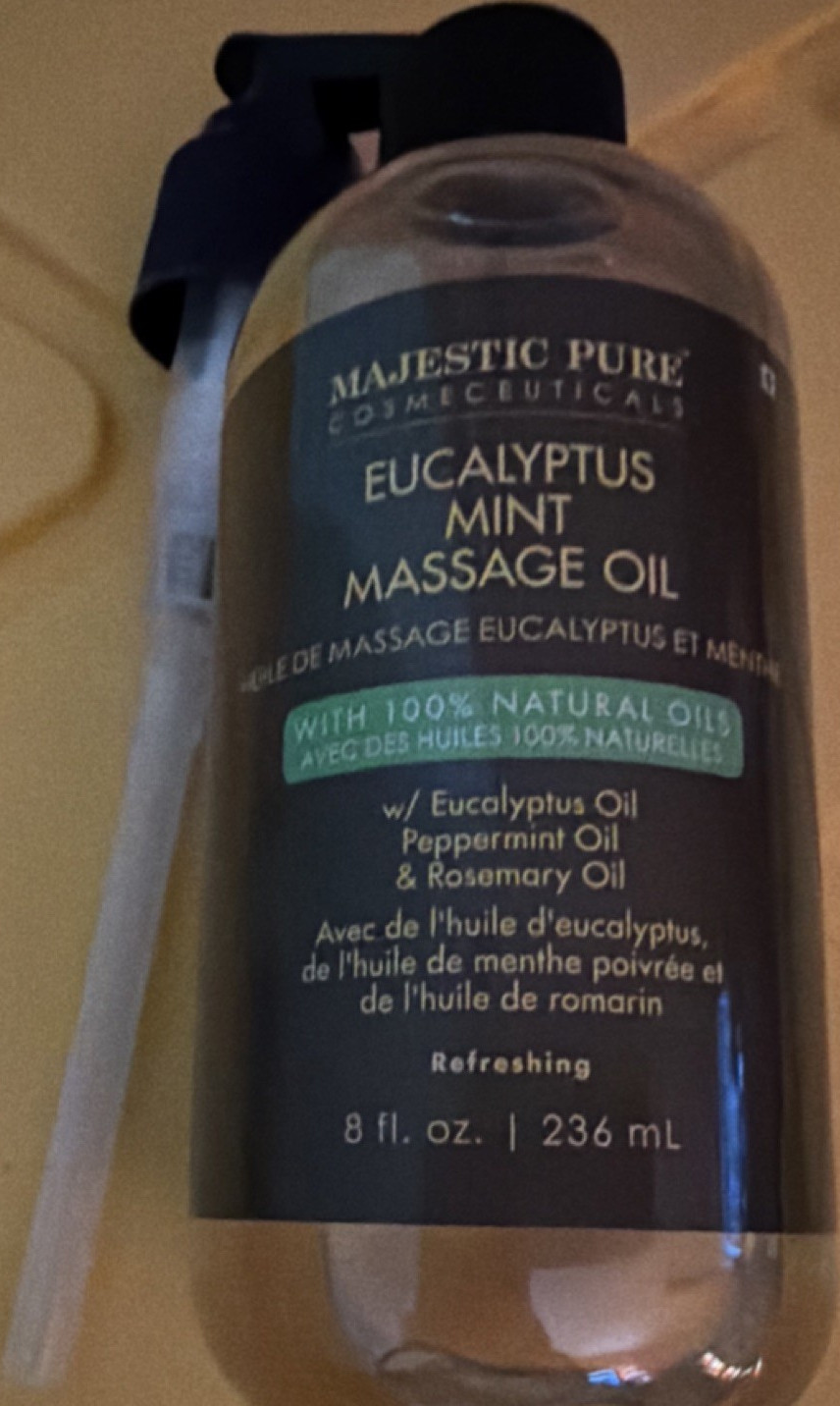 Majestic Pure Massage Oil Eucalyptus Mint 8 fl oz 236 mL Animal Cruelty-Free
