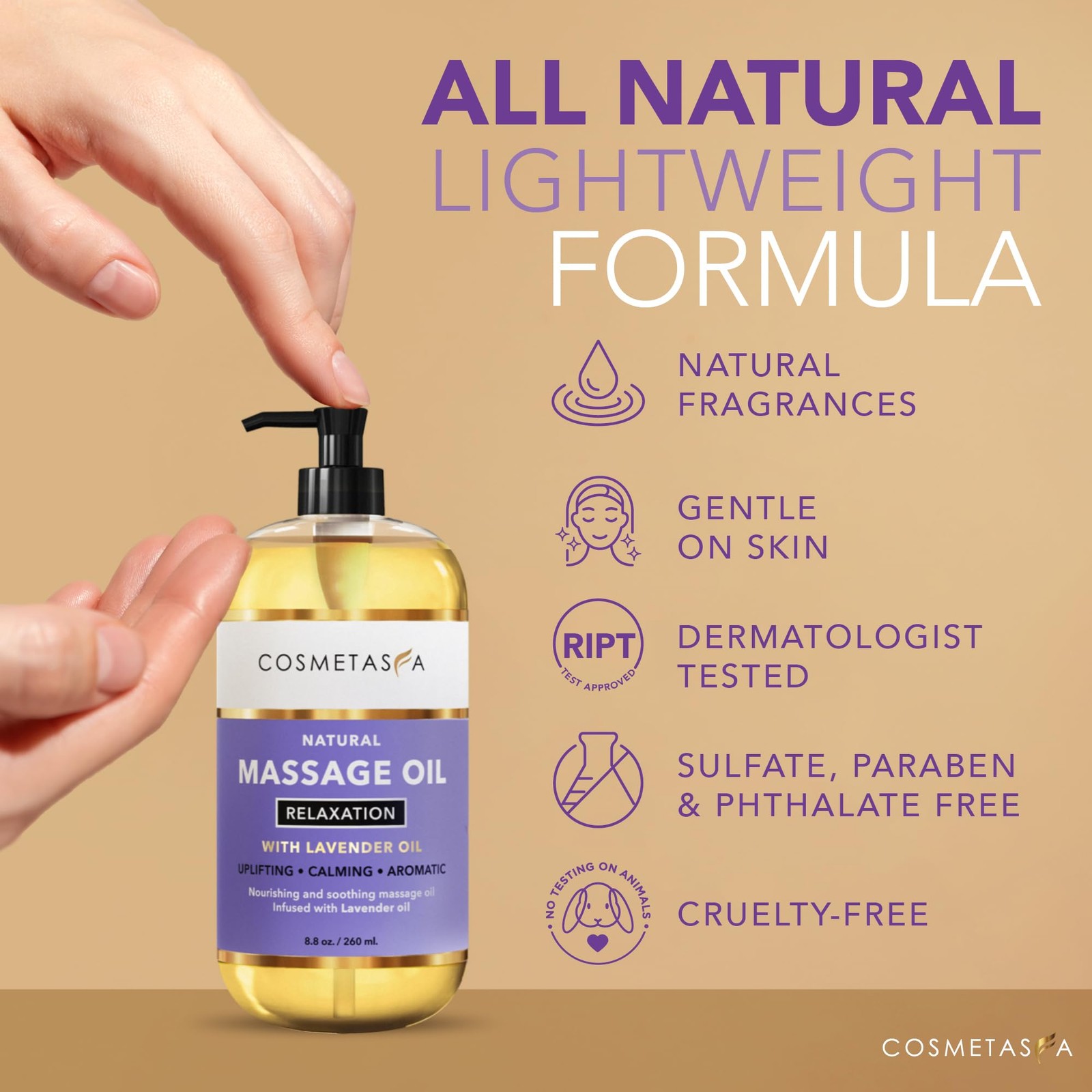 Massage Oil Lavender with Geranium & Grapeseed Oil 8.8 oz Cruelty-Free