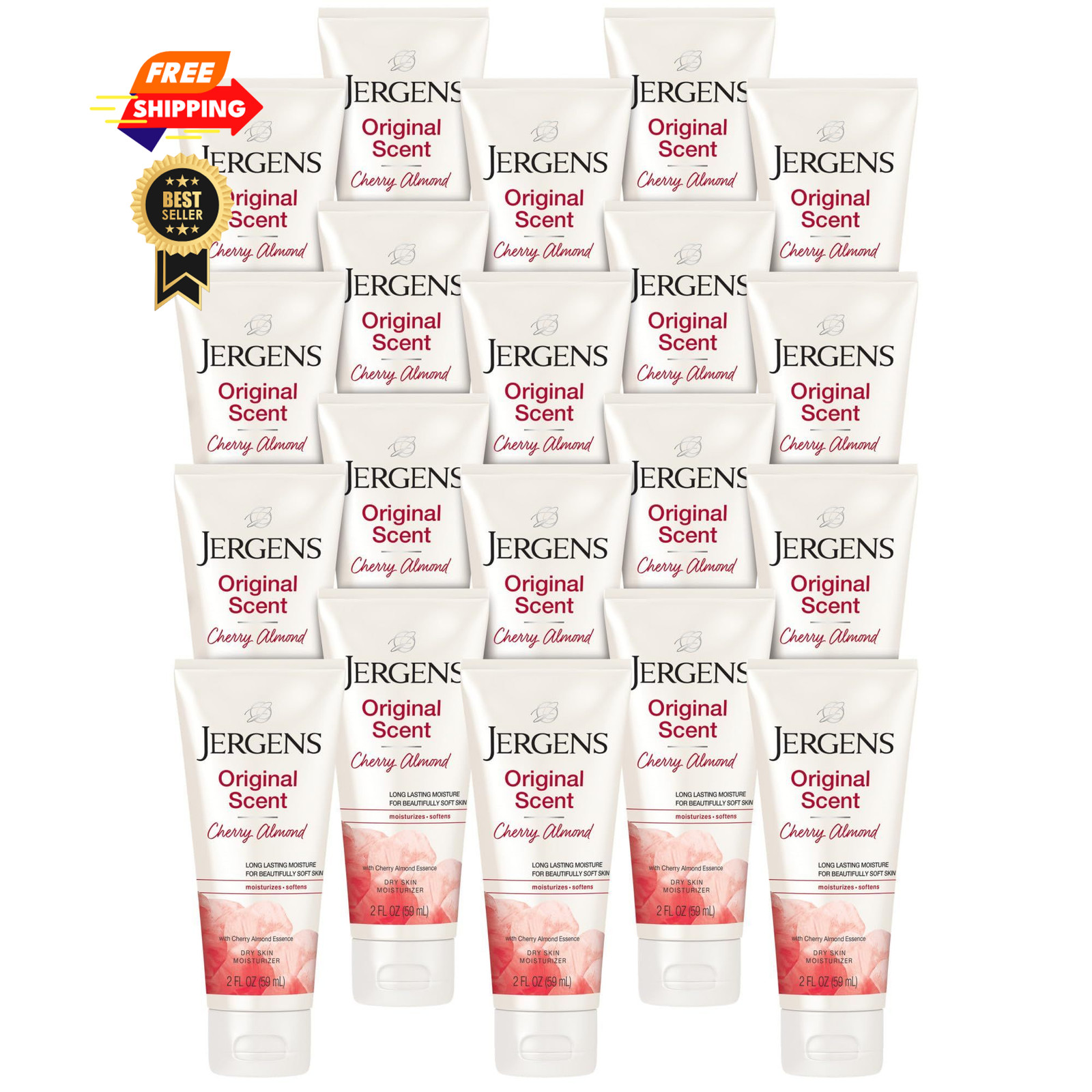 Jergens Original Scent Dry Skin Body Lotion, Hand 2 Fl Oz (Pack of 20), White