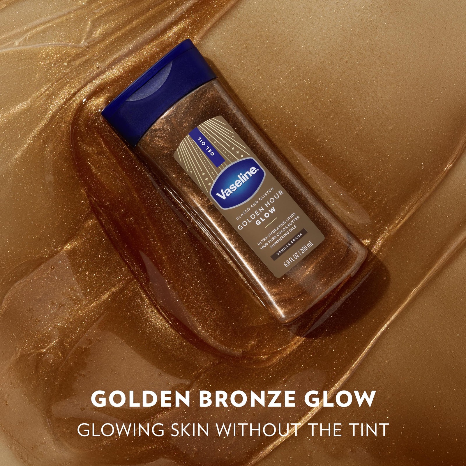 Vaseline Glazed and Glisten Golden Hour Body Gel Oil Glow Vanilla Cocoa Shimmeri