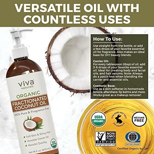 (2 Pack) Organic Fractionated Coconut Oil 16 fl oz – Skin Moisturizer, Exp 07/26