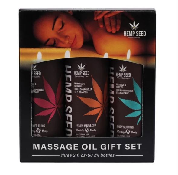 Earthly Body Hemp Seed Massage & Body Oil Trio Gift Set Summer 2025, New