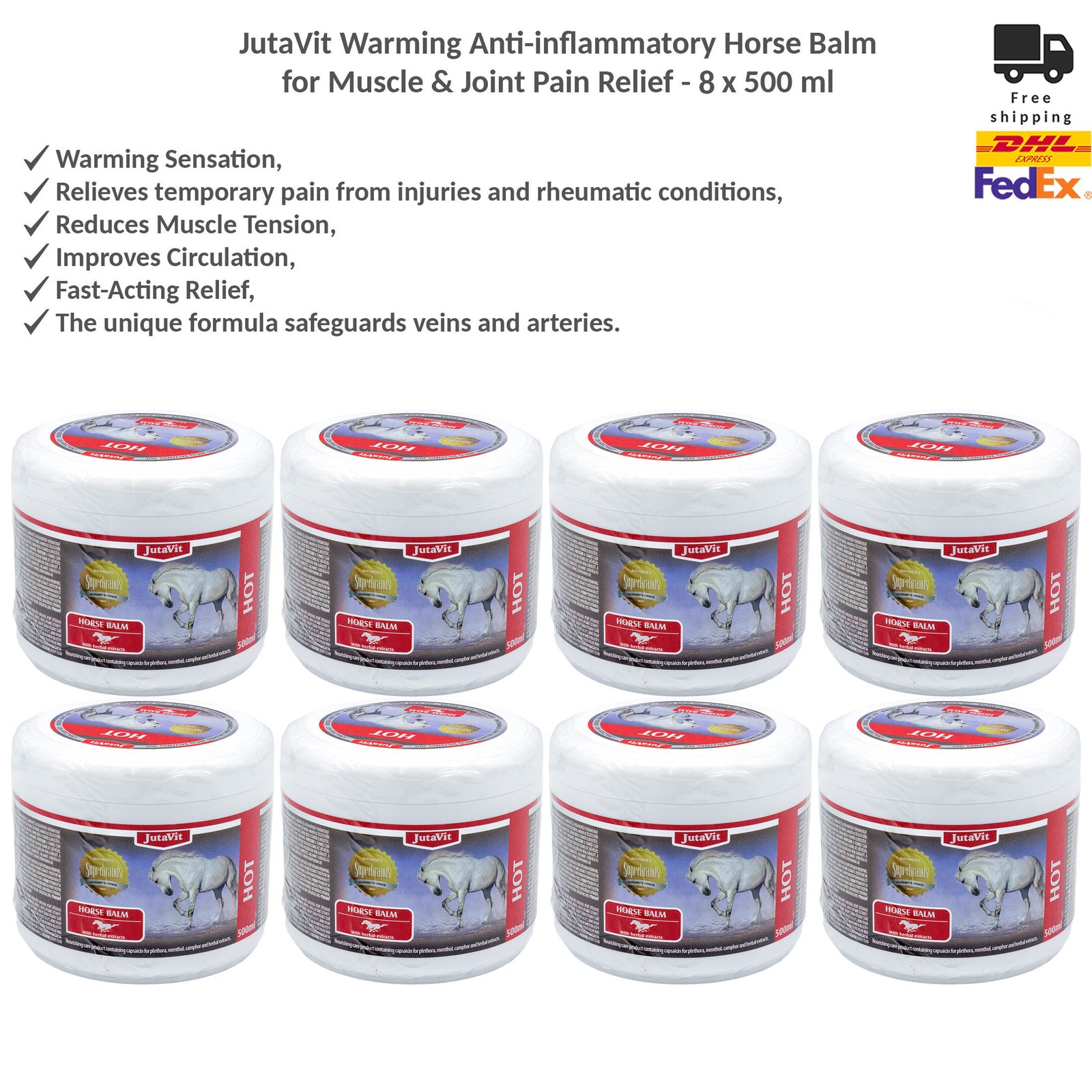 JutaVit Warming Anti-inflammatory Horse Balm for Muscle & Joint Pain Relief x 8