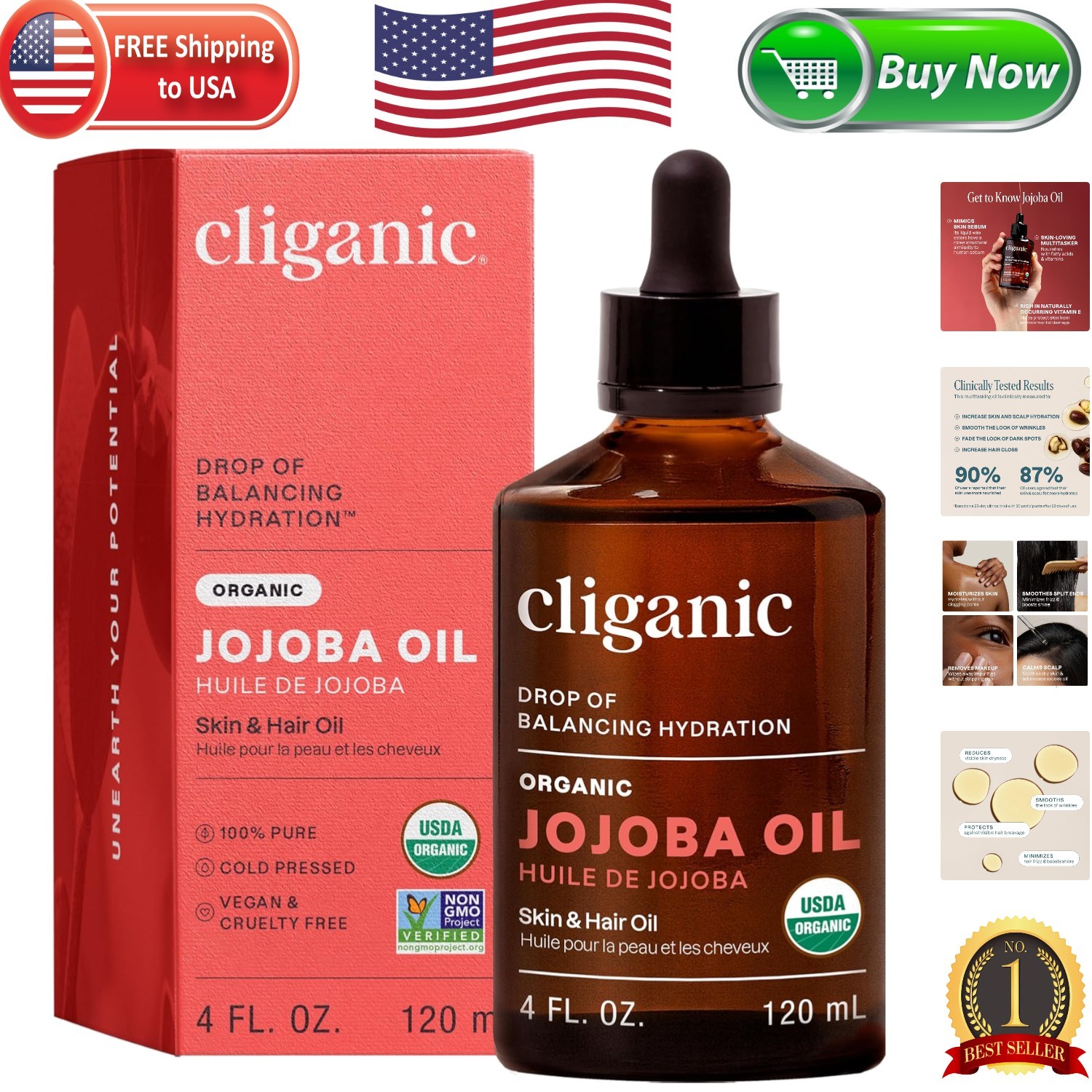 Eco-Friendly Organic Jojoba Oil 4oz – Moisturizing & Gentle for Skin & Hair