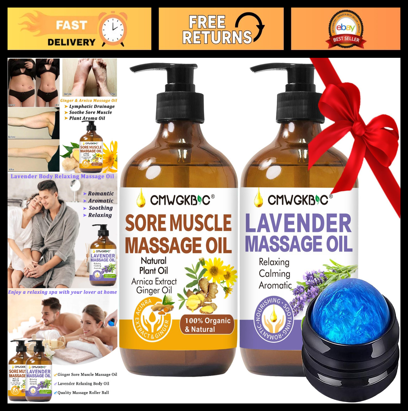 Relaxing Massage Oil for Therapy, Lymphatic Drainage, Sore Muscle Relief, Aromat