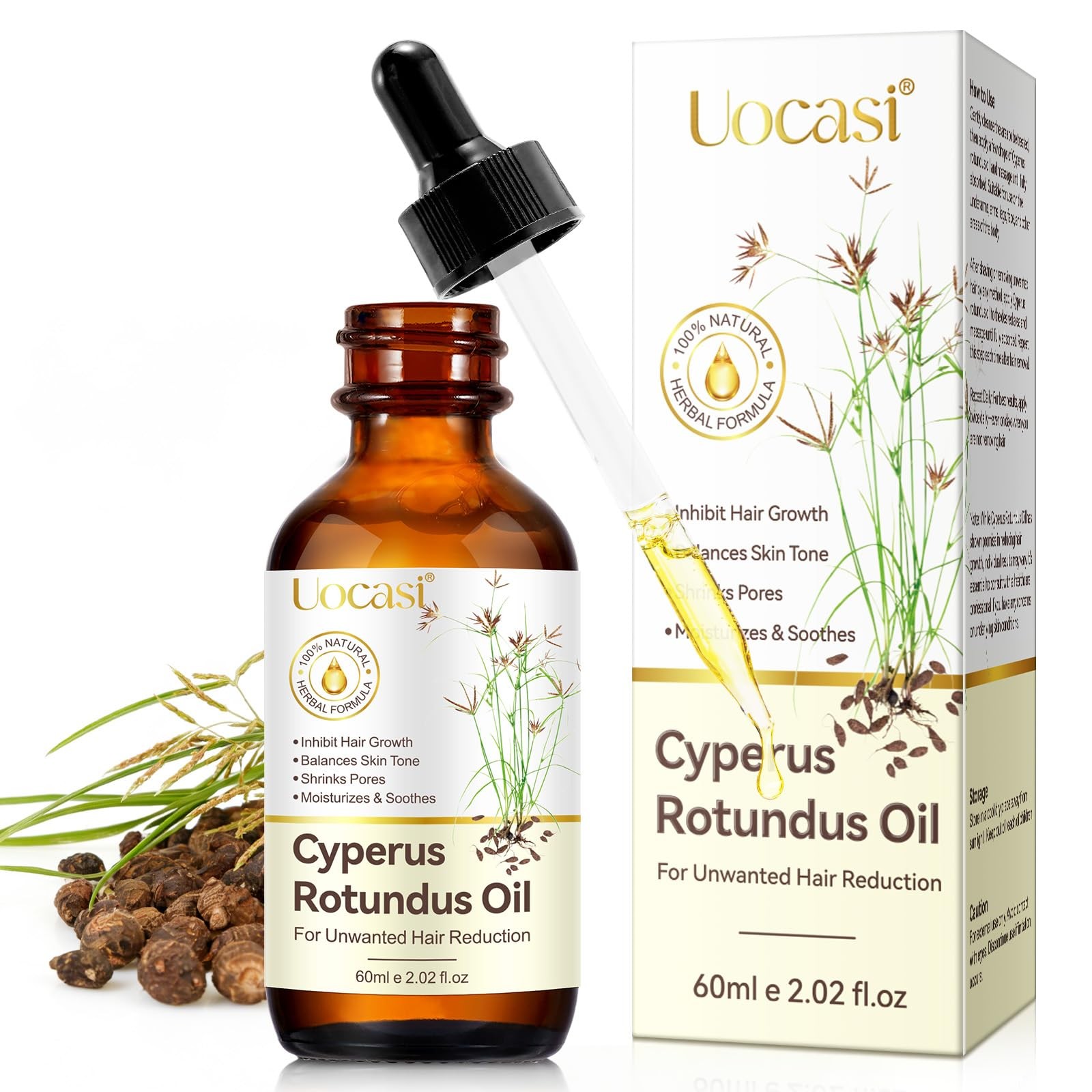 Cyperus Rotundus Oil Hair Removal Natural Inhibitor Soothes Skin 2.02 Oz