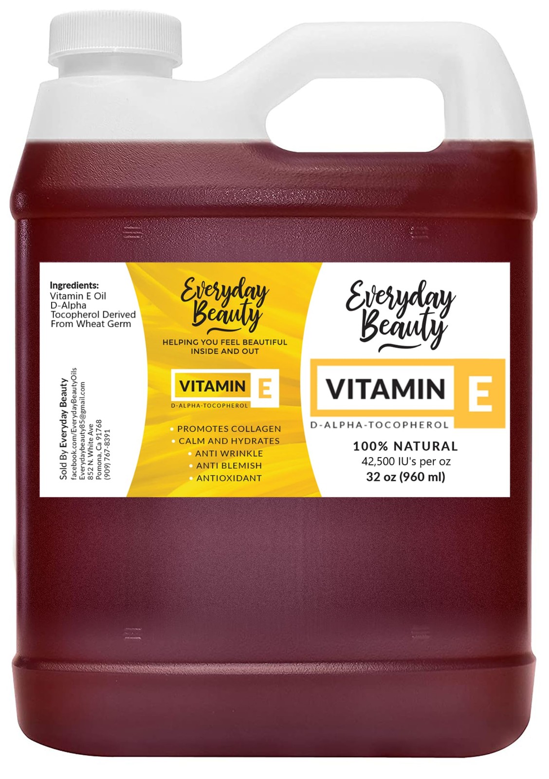 Pure Vitamin E Oil Bulk – 32 oz D-Alpha Tocopherol 100% Pure & All Natural 42…