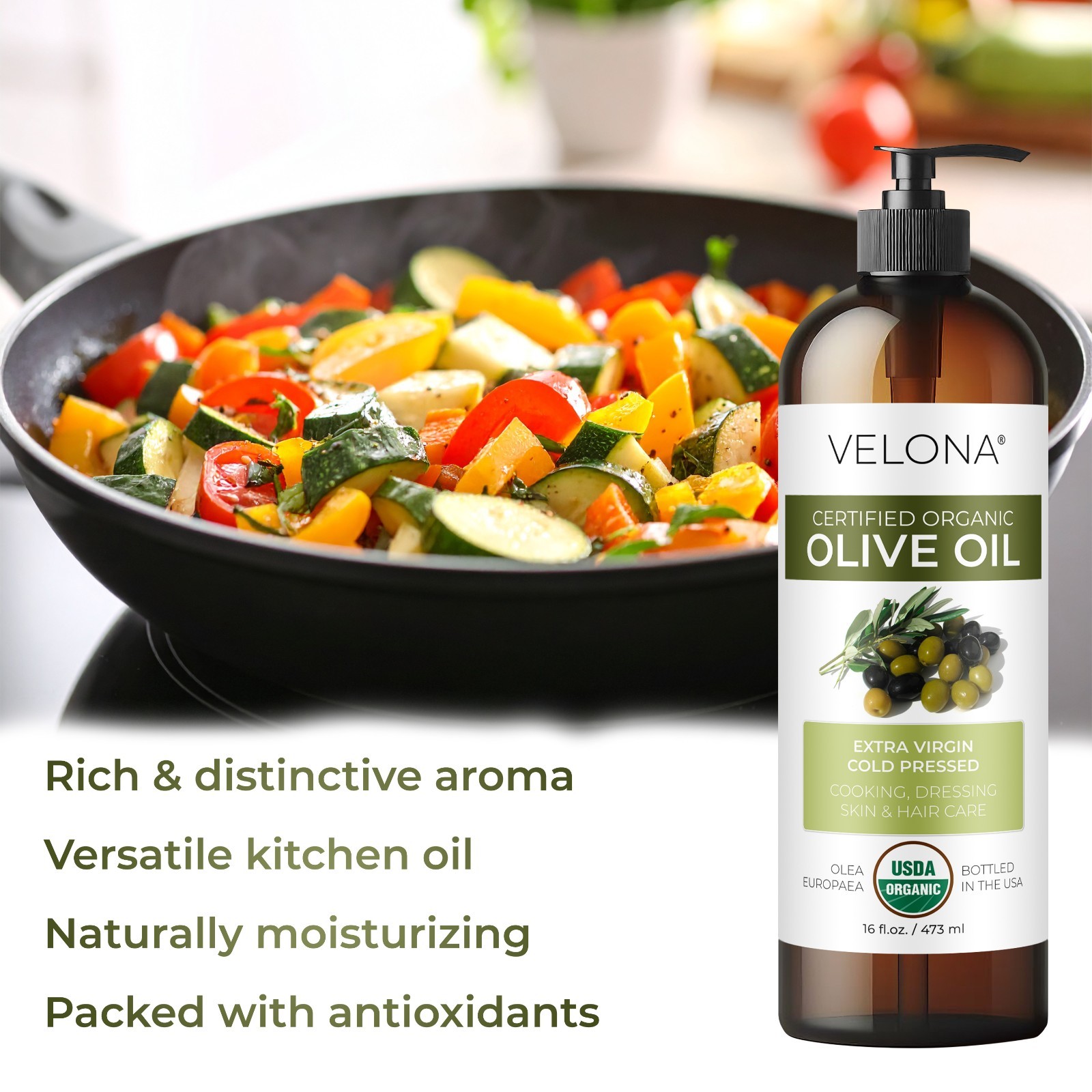 Velona USDA Certified Organic Olive Oil – 8 oz | Extra Virgin Cold Pressed Pure