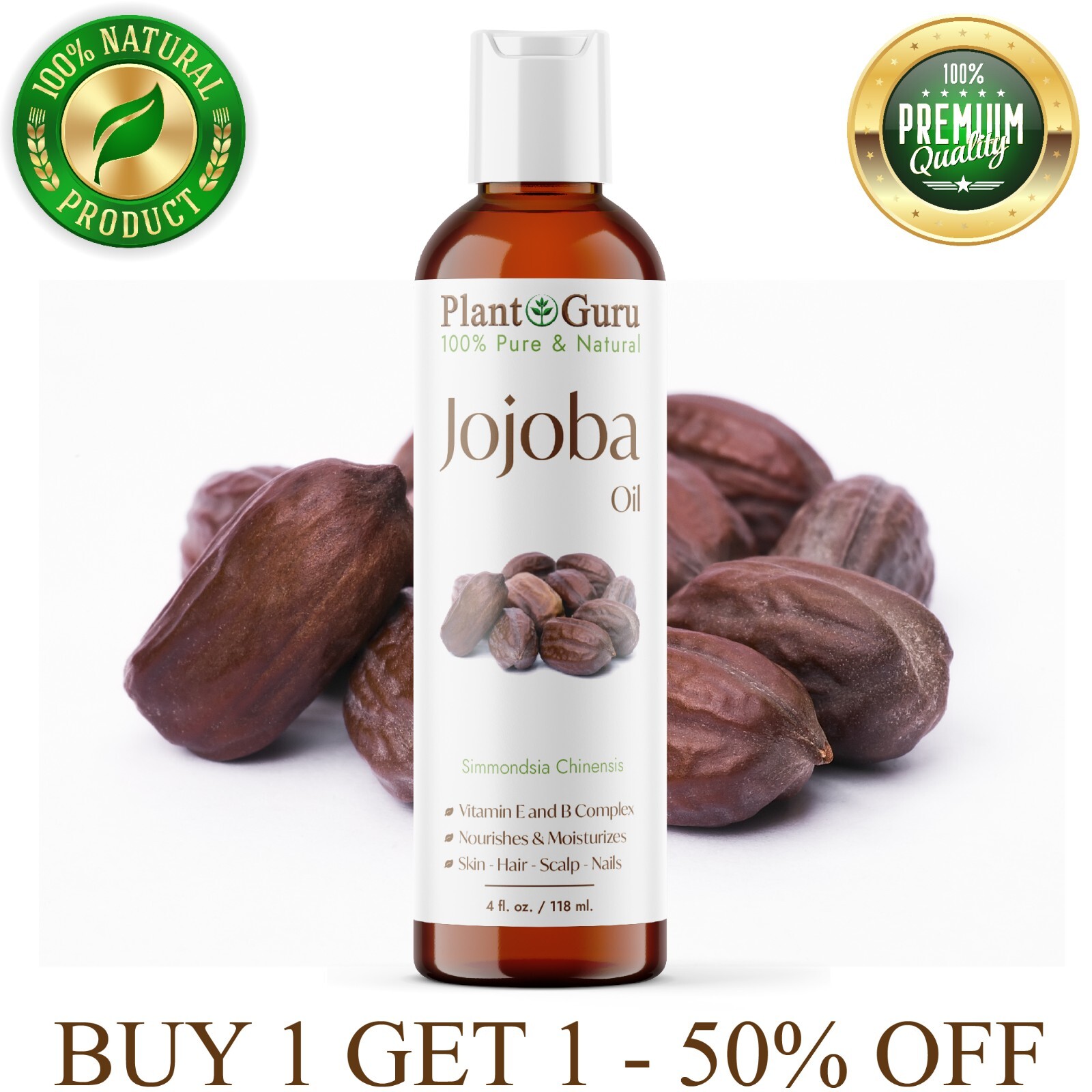 Golden Jojoba Oil 4 oz. Cold Pressed 100% Pure Natural For Skin, Hair, Face