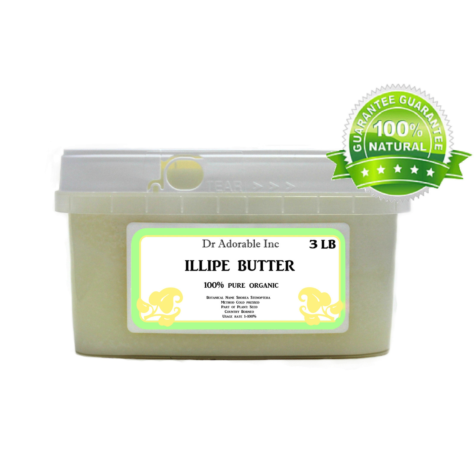 Pure Illipe Butter Cold Pressed Organic 2 oz 4 oz 8 oz 12 oz 1Lb up to 12 Lb