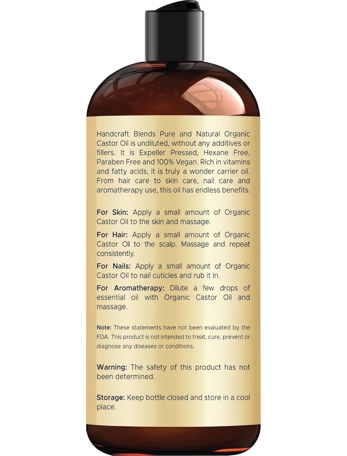 Premium Organic Castor Oil 100% Pure and Hexane-Free Cold-Pressed Beauty 16 fl.