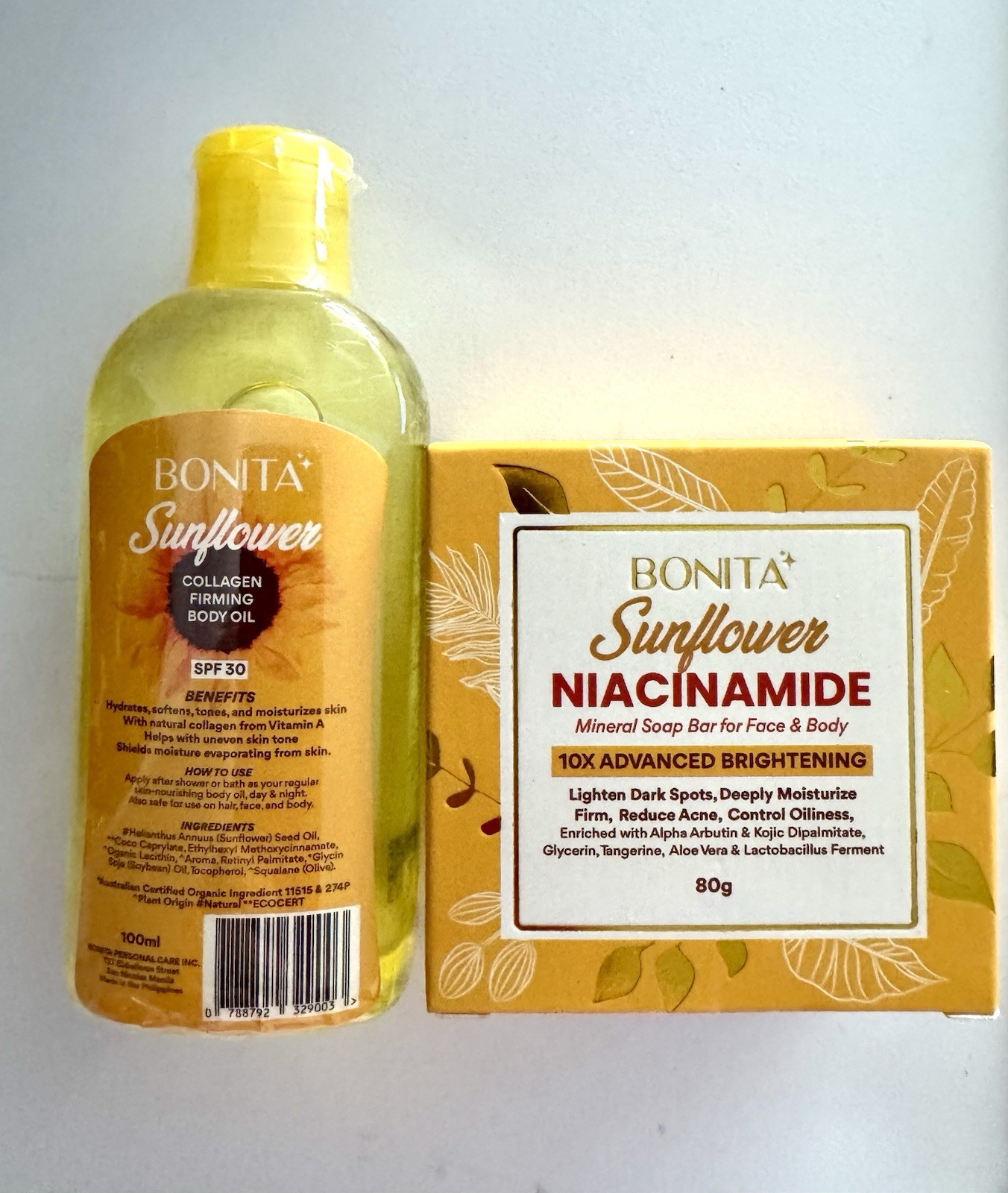 BONITA Sunflower Collagen Firming Body Oil SPF 30 100ml And Soap
