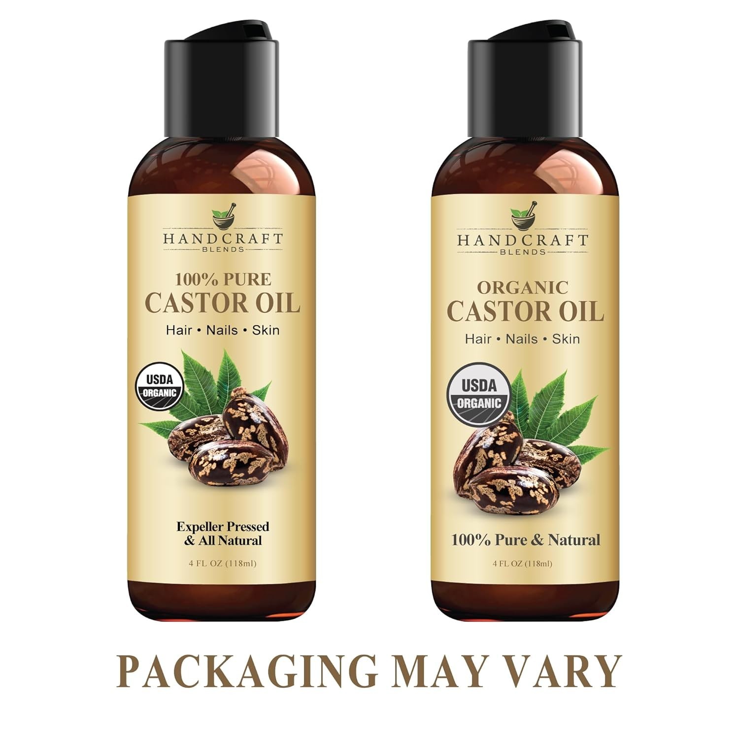 Premium Organic Castor Oil 100% Pure and Hexane-Free Cold-Pressed Beauty 4 Fl Oz