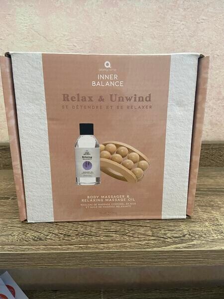 Inner Balance Relax & Unwind Massage Gift Set: Wooden Massager & Massage Oil