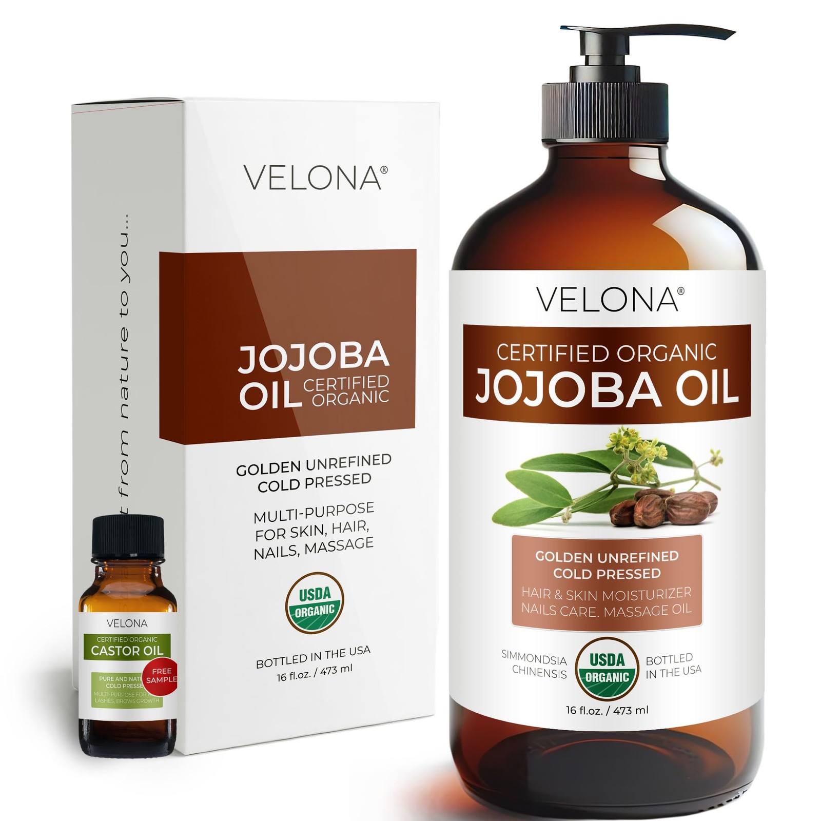 Jojoba Oil USDA Organic 16oz Glass | Pure, Cold Pressed, Hexane Free Moisturizer