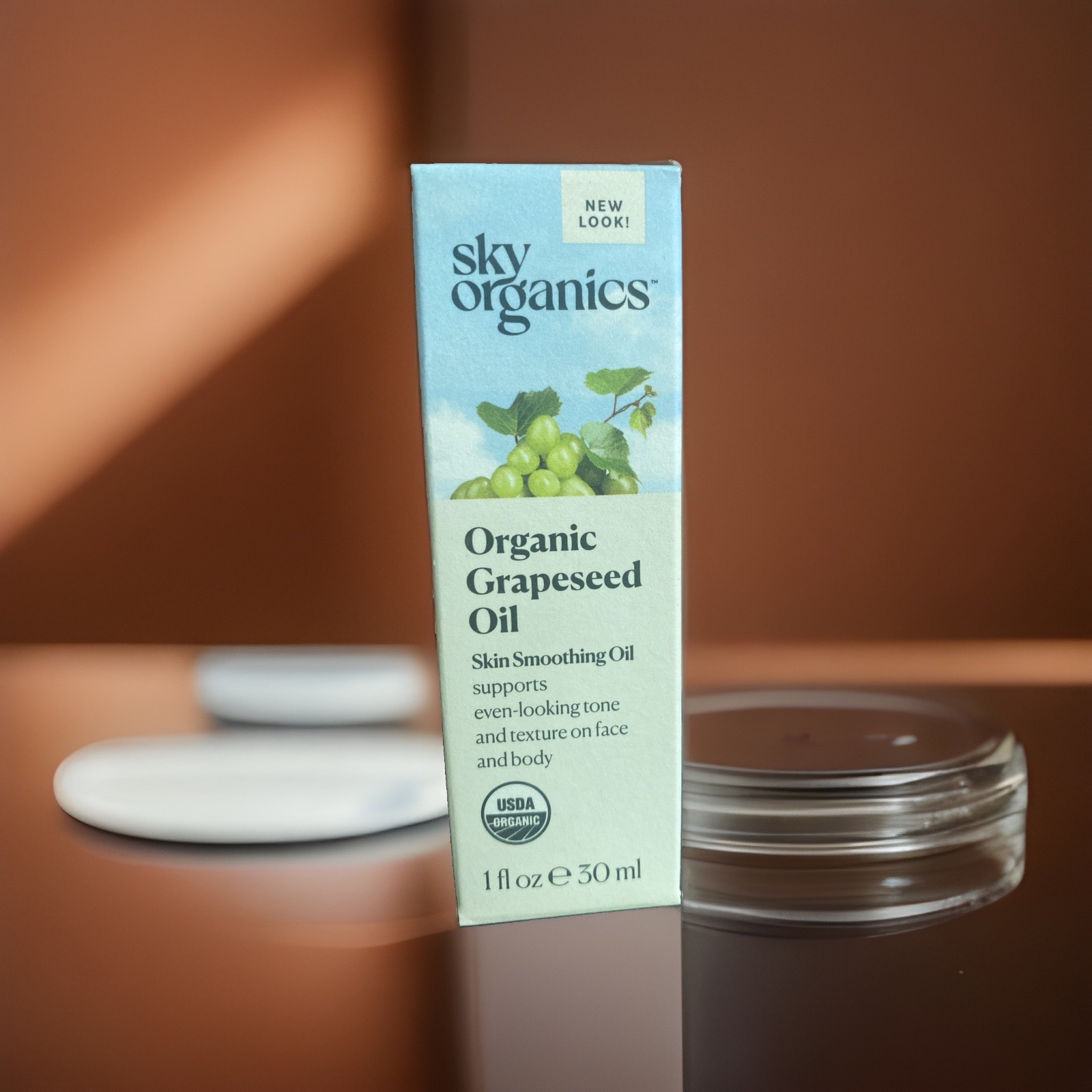 NEW Sky Organics Organic Grapeseed Skin Smoothing Oil for Face and Body, 1 fl oz