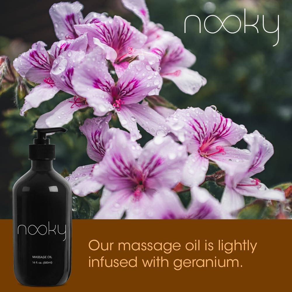 Geranium Massage & Body Oil with Sweet Almond Oil 16Oz | Silky Non-Greasy Body O
