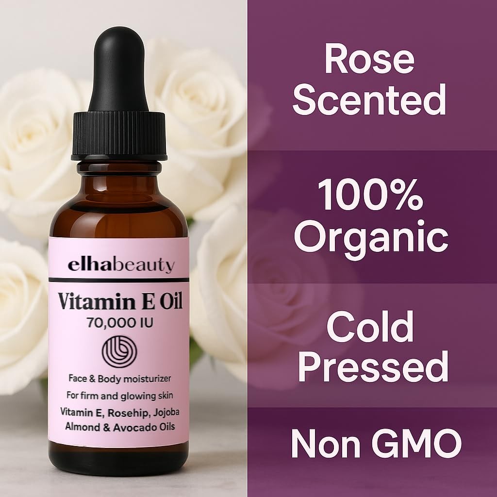 Vitamin E Rose Oil with Organic Rosehip, Avocado, Jojoba, Argan and Almond Oi…