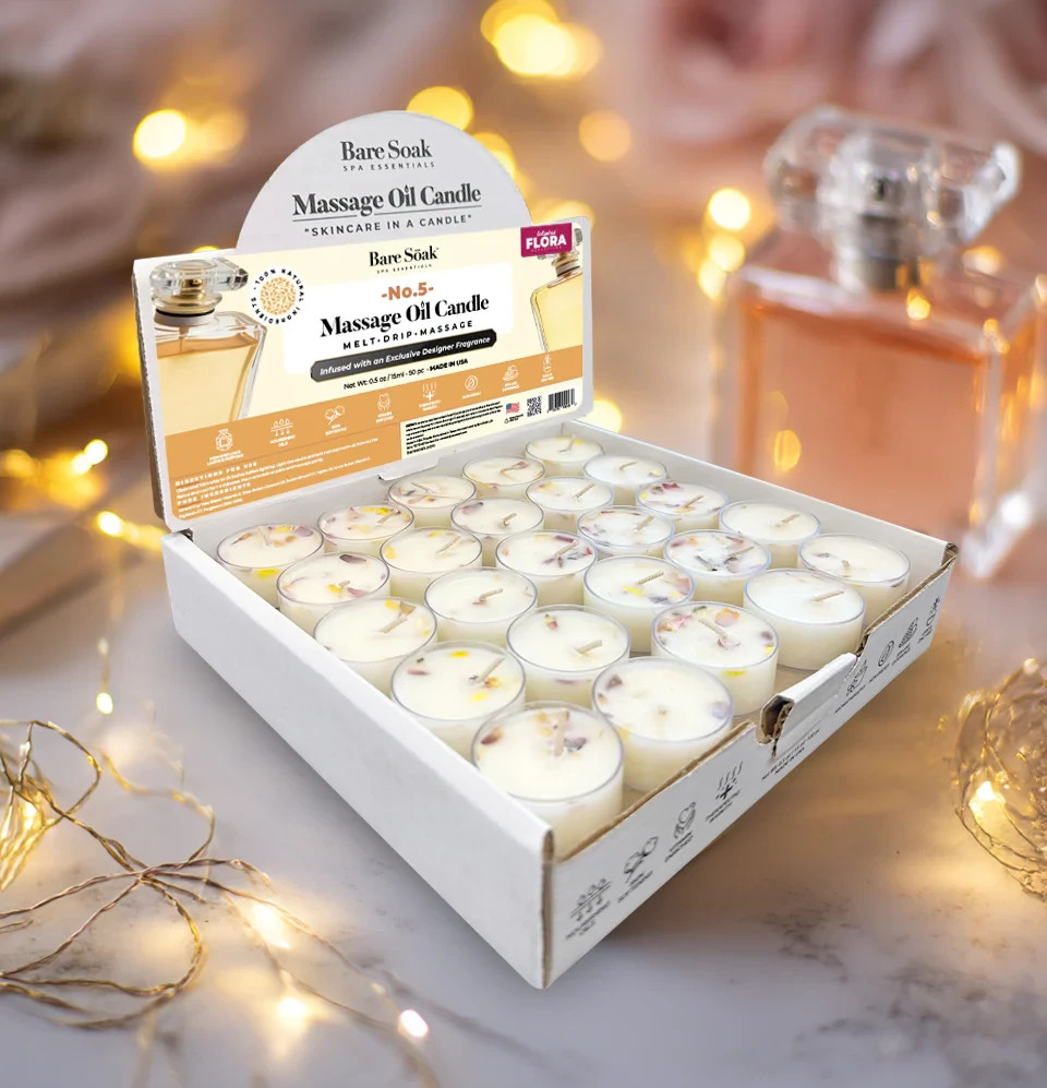 Bare Soak Floral Tea Light Massage Oil Candles (50pc)