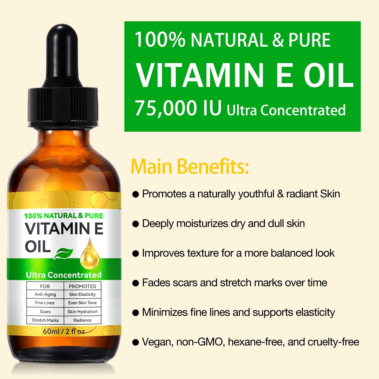flasture Vitamin E Oil 75,000 IU – 100% Pure Natural Vitamin E for Skin, Face…