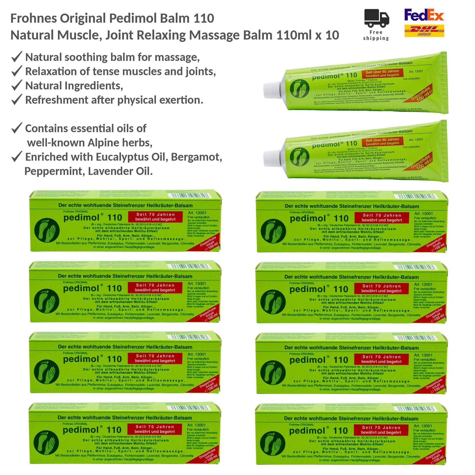 Frohnes Original Pedimol 110 Herbal Balm Massage Gel for Muscle & Joint Pain x10