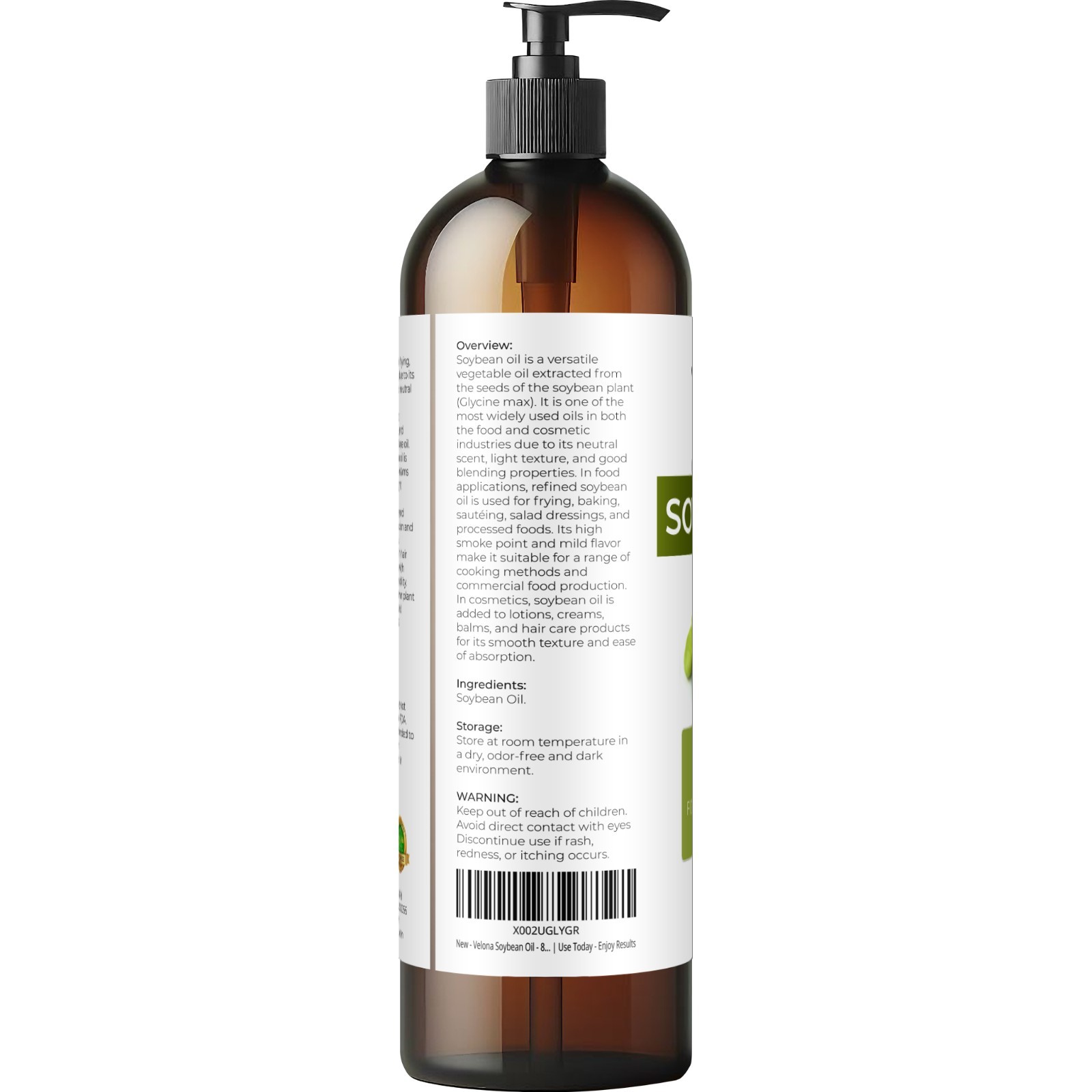 Velona Soybean Oil – 8 Fl Oz 100% Pure and Natural Carrier Oil Refined Cooking