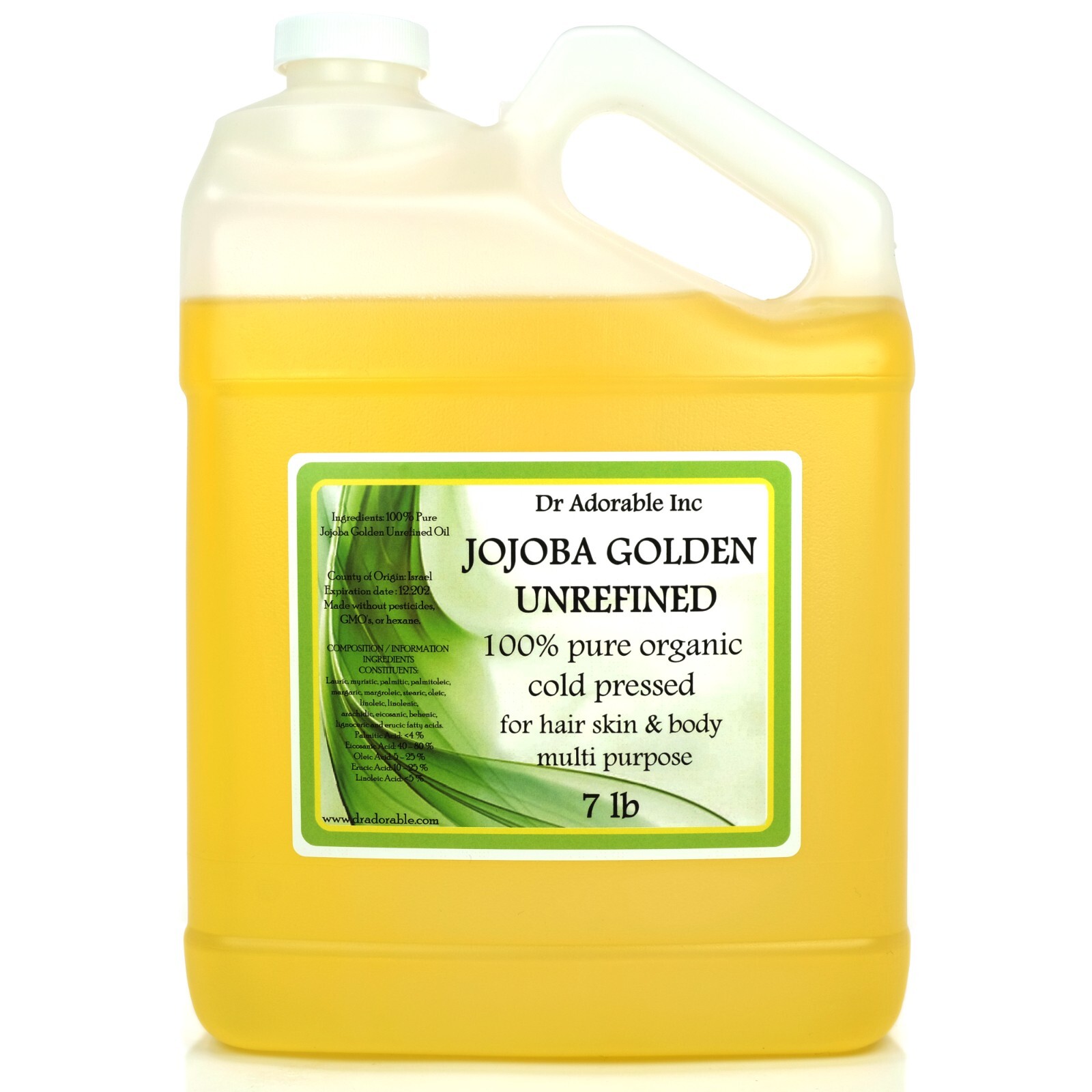 One Gallon JOJOBA OIL by Dr.Adorable Unrefined Golden 100% Pure Organic Free SH