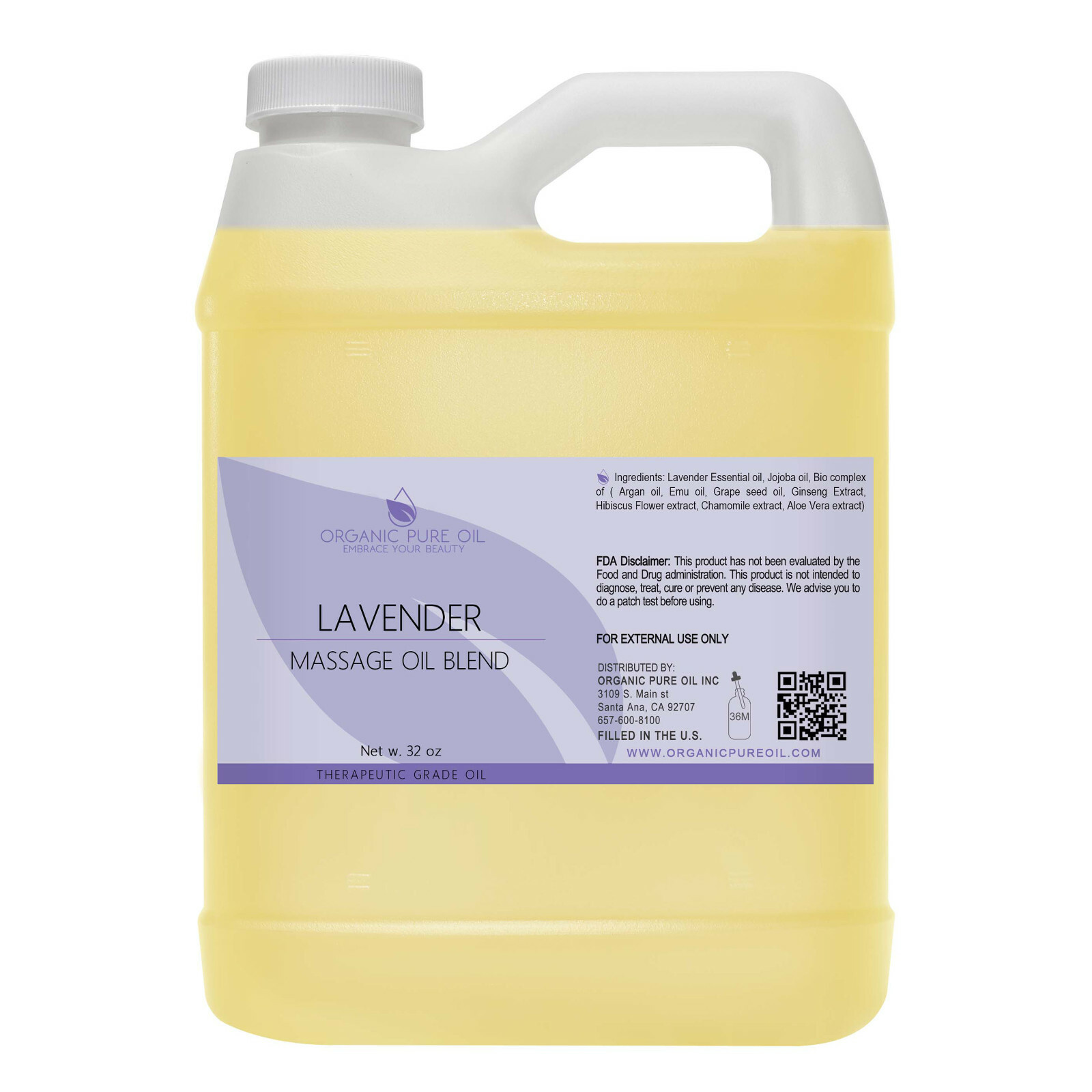 Lavender massage oil bulk non-gmo 32 oz deep tissue rub spa argan jojoba quart