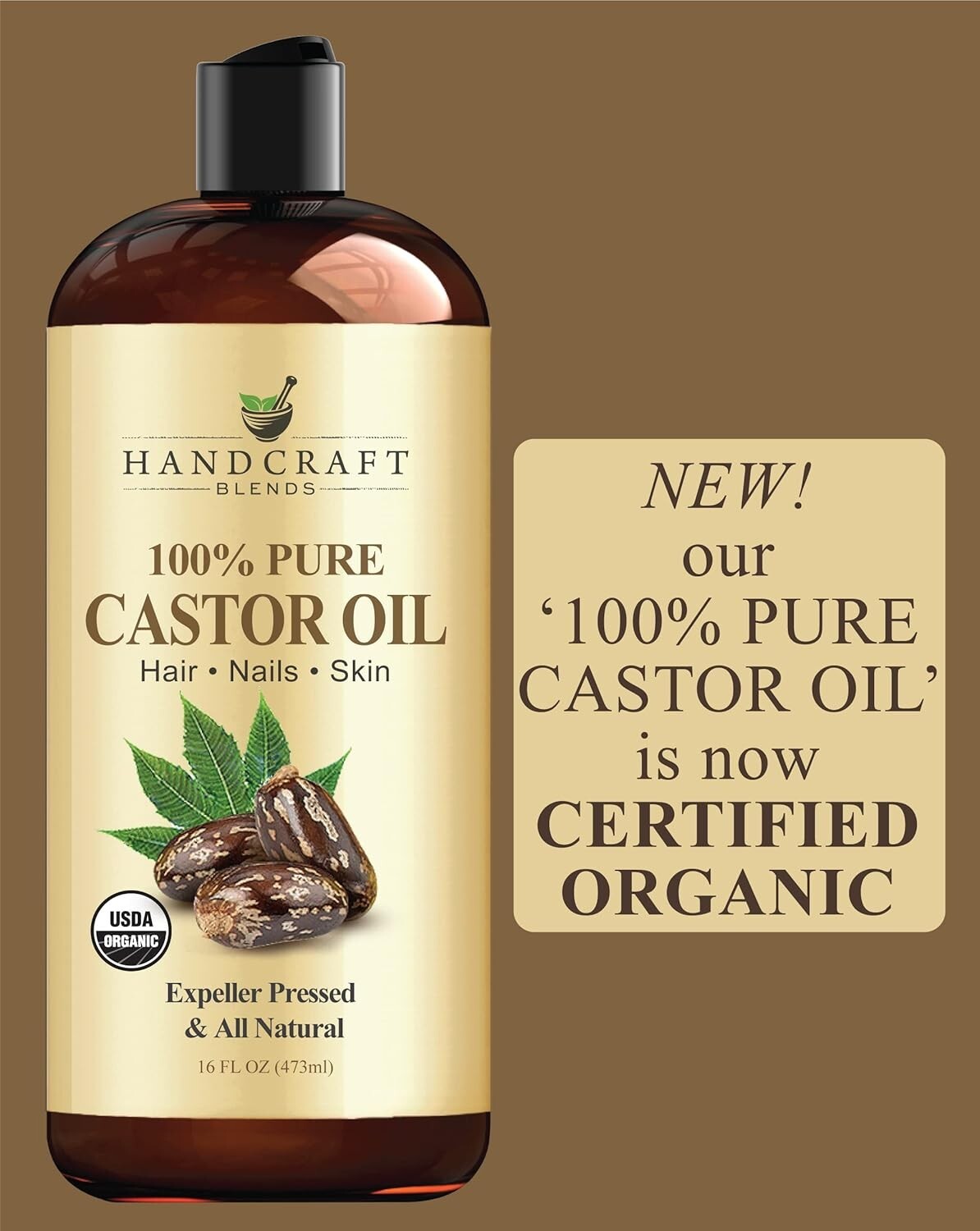 Premium Organic Castor Oil 100% Pure and Hexane-Free Cold-Pressed Beauty 16 fl.