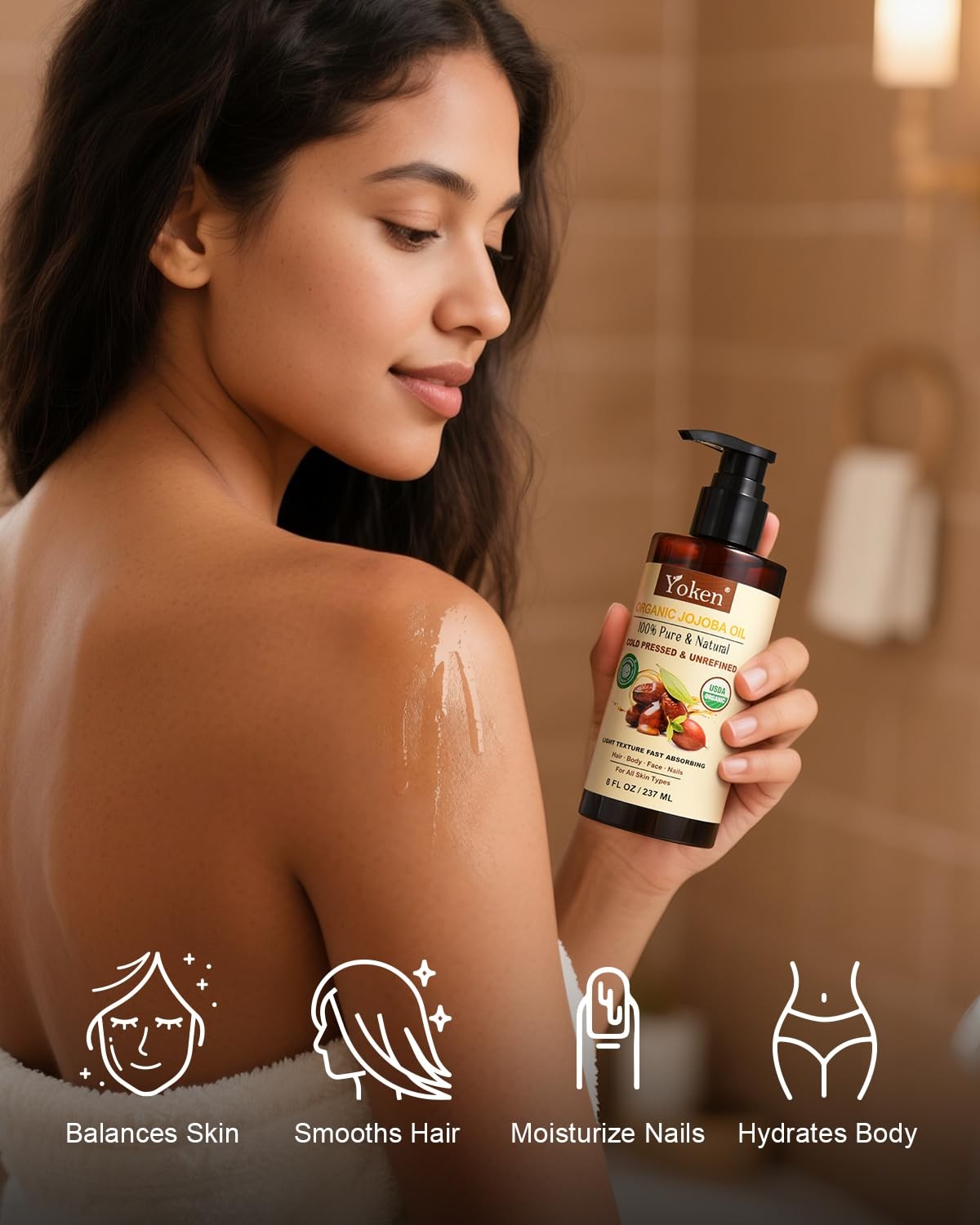 Yoken USDA Organic Jojoba Oil Cold Pressed 8 fl oz, 100% Pure & Natural Unrefine