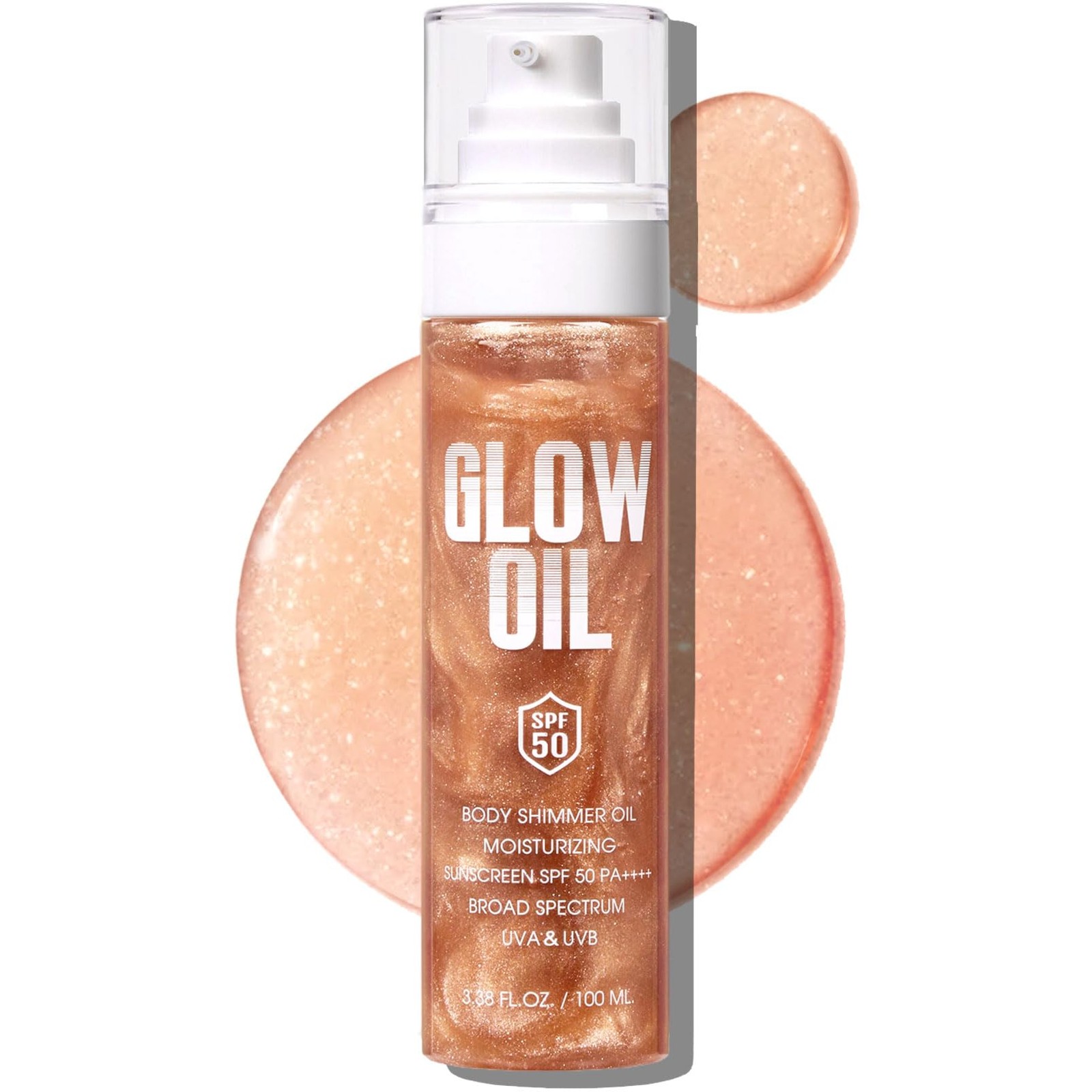 Body Glow Oil, Broad Spectrum SPF 50, 3.38 Fl Oz (Pack of 1), 02# Rose Gold