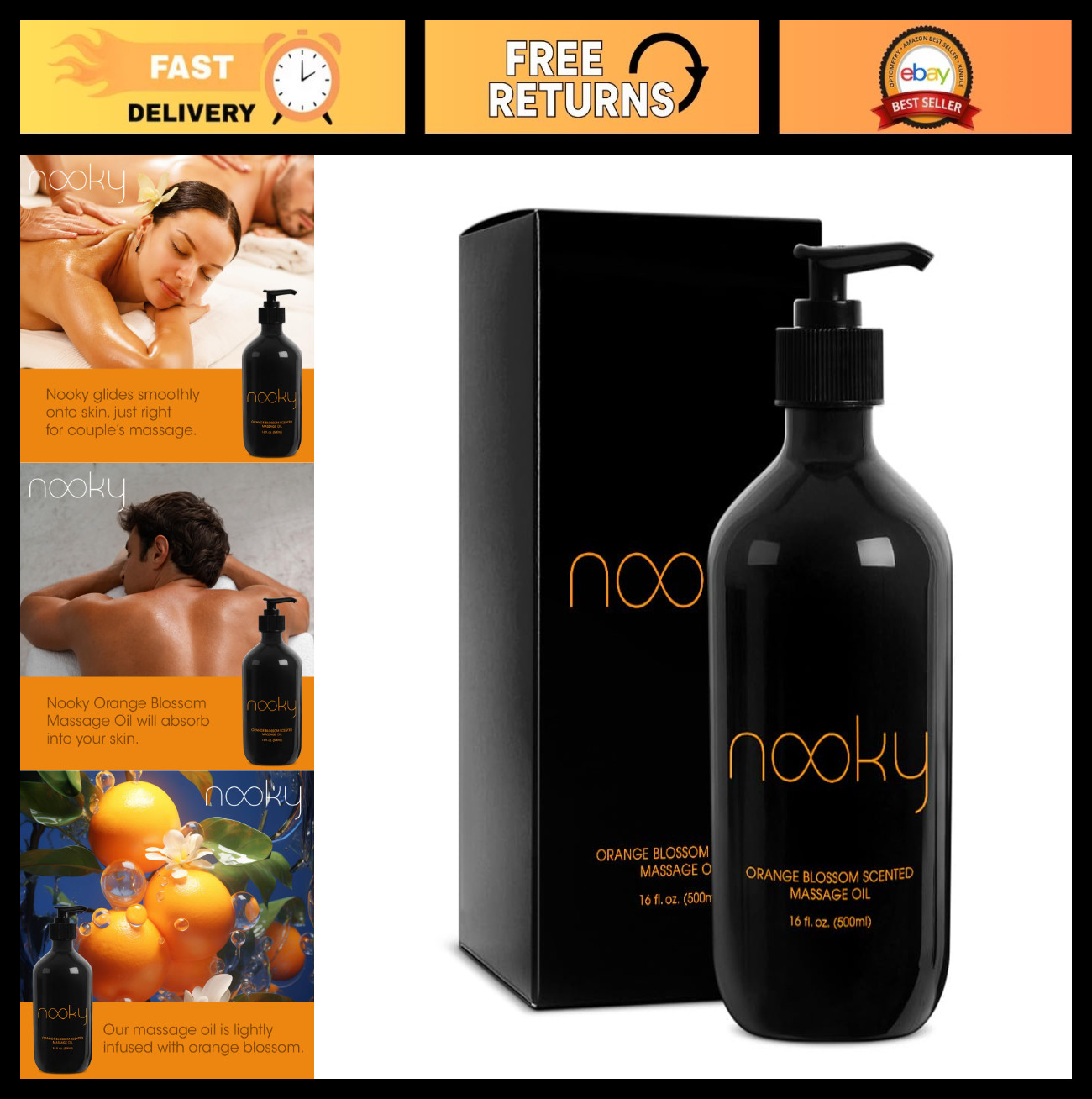Orange Blossom Massage Oil with Jojoba & Essential Oils – 16oz Relaxation Blend