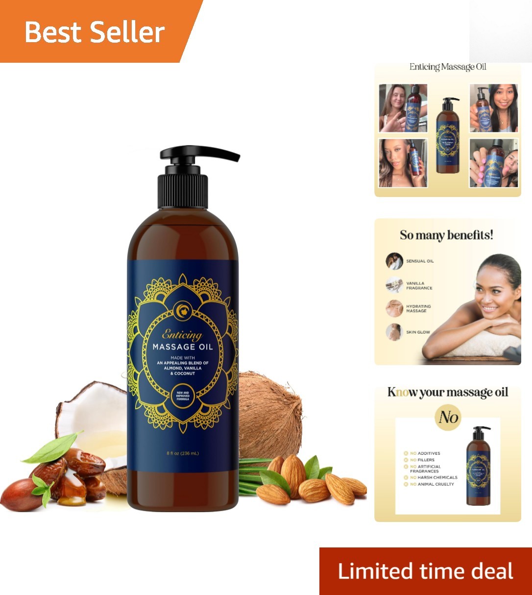 Sweet Almond and Vanilla Massage Oil for Couples – 8oz Intimate Relaxation