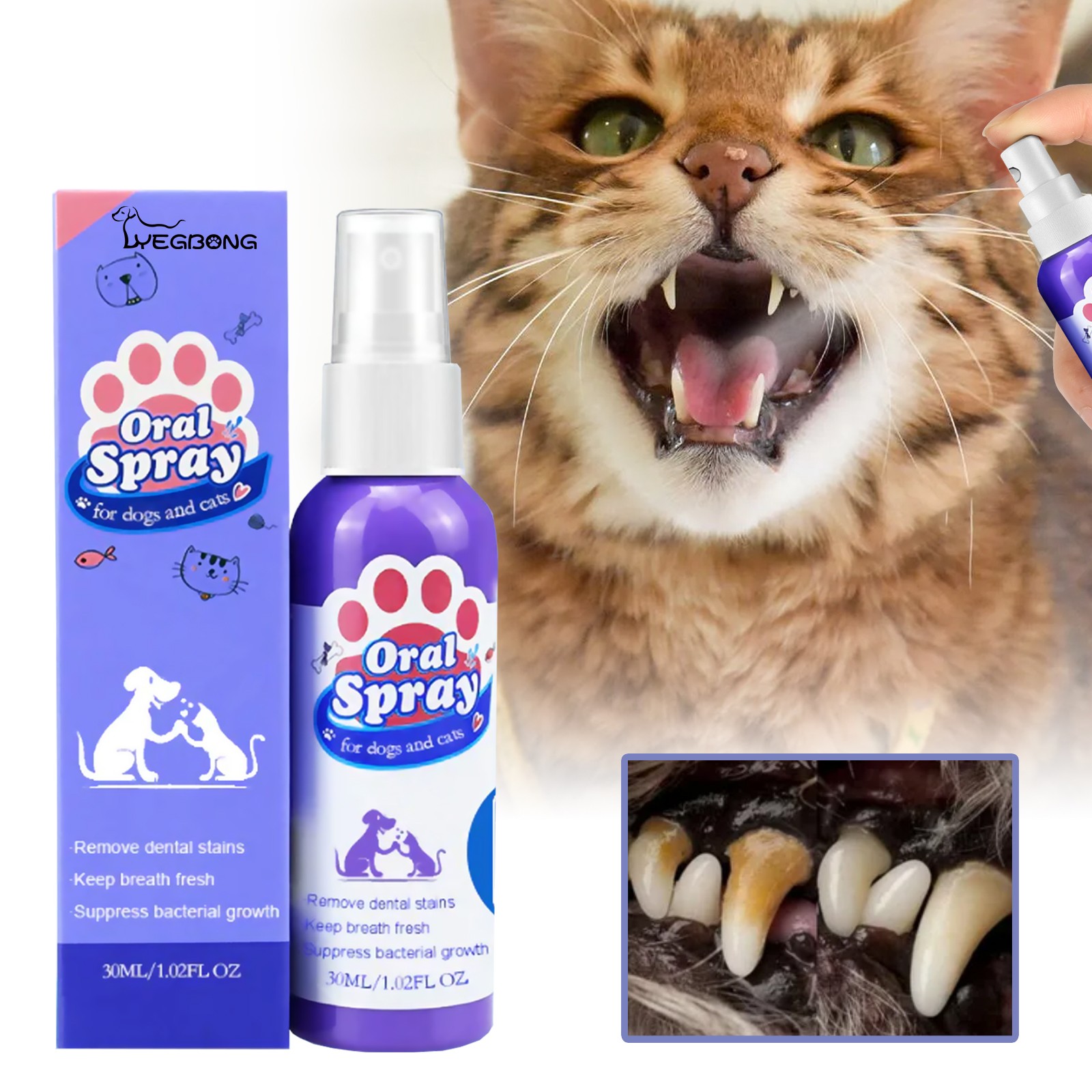 Professional Pet Oral Care Spray Dog Cat Fresh Breath Teeth Cleaning Tartar 30ml