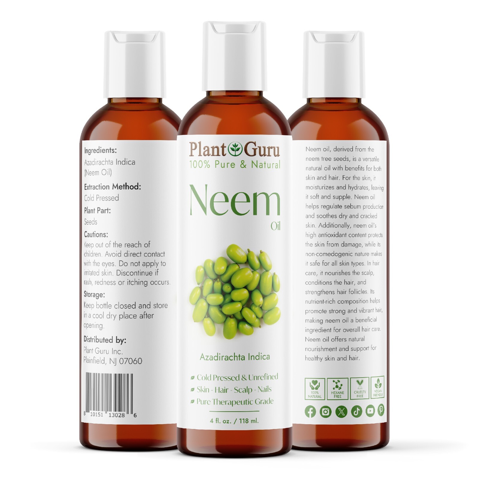 Neem Oil 4 oz. Cold Pressed 100% Pure Natural Unrefined Virgin