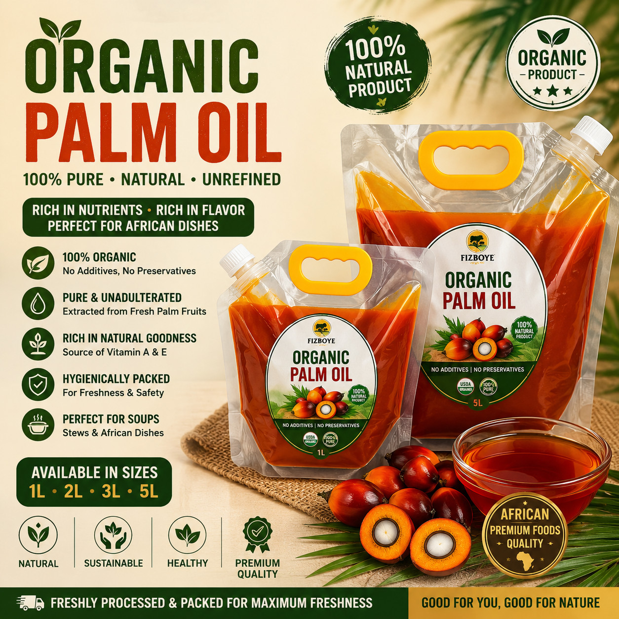 Natural Red Palm Oil – 5 Liters