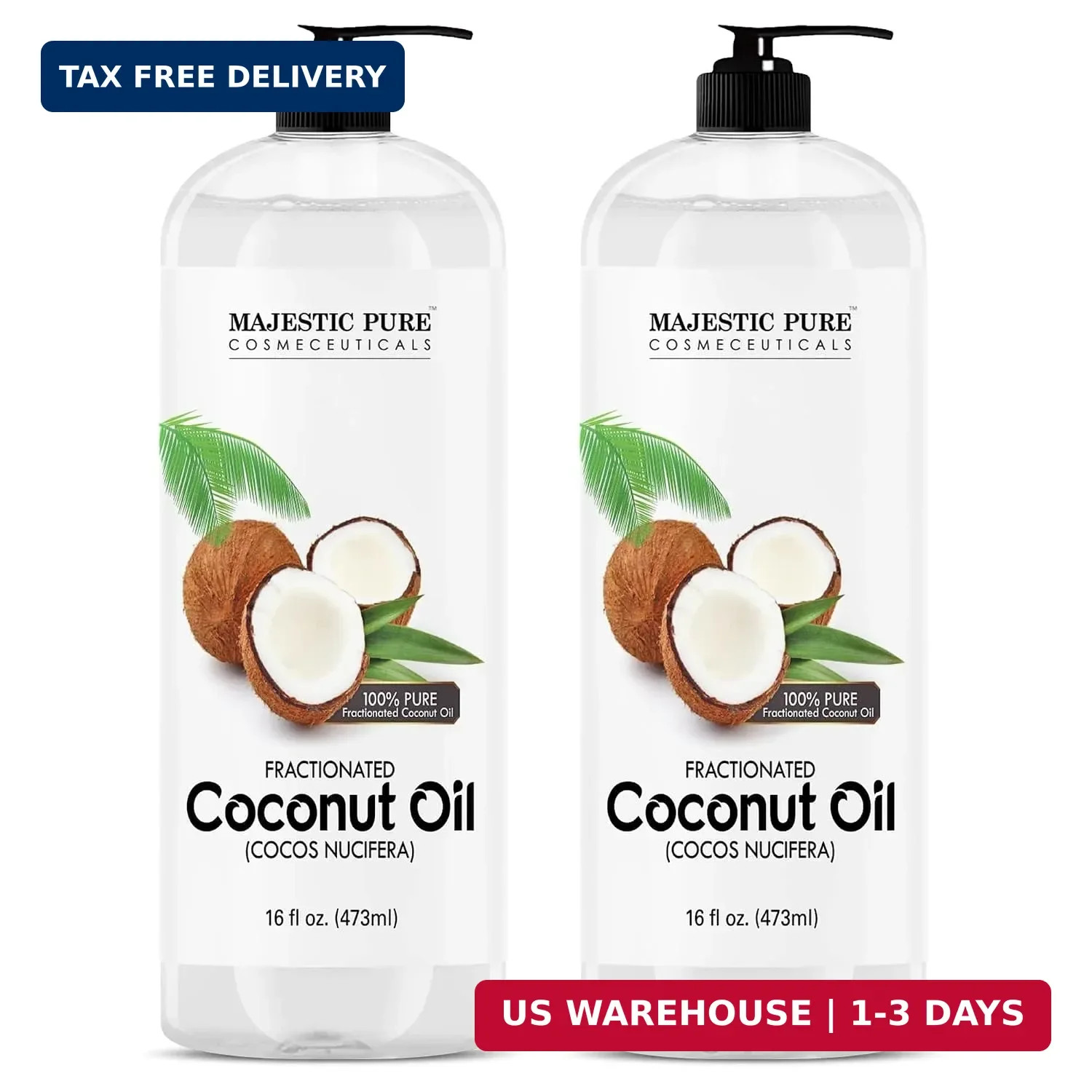 Majestic Pure Fractionated Coconut Oil, 100% Pure – 16 Fl Oz (Pack of 2) | Light
